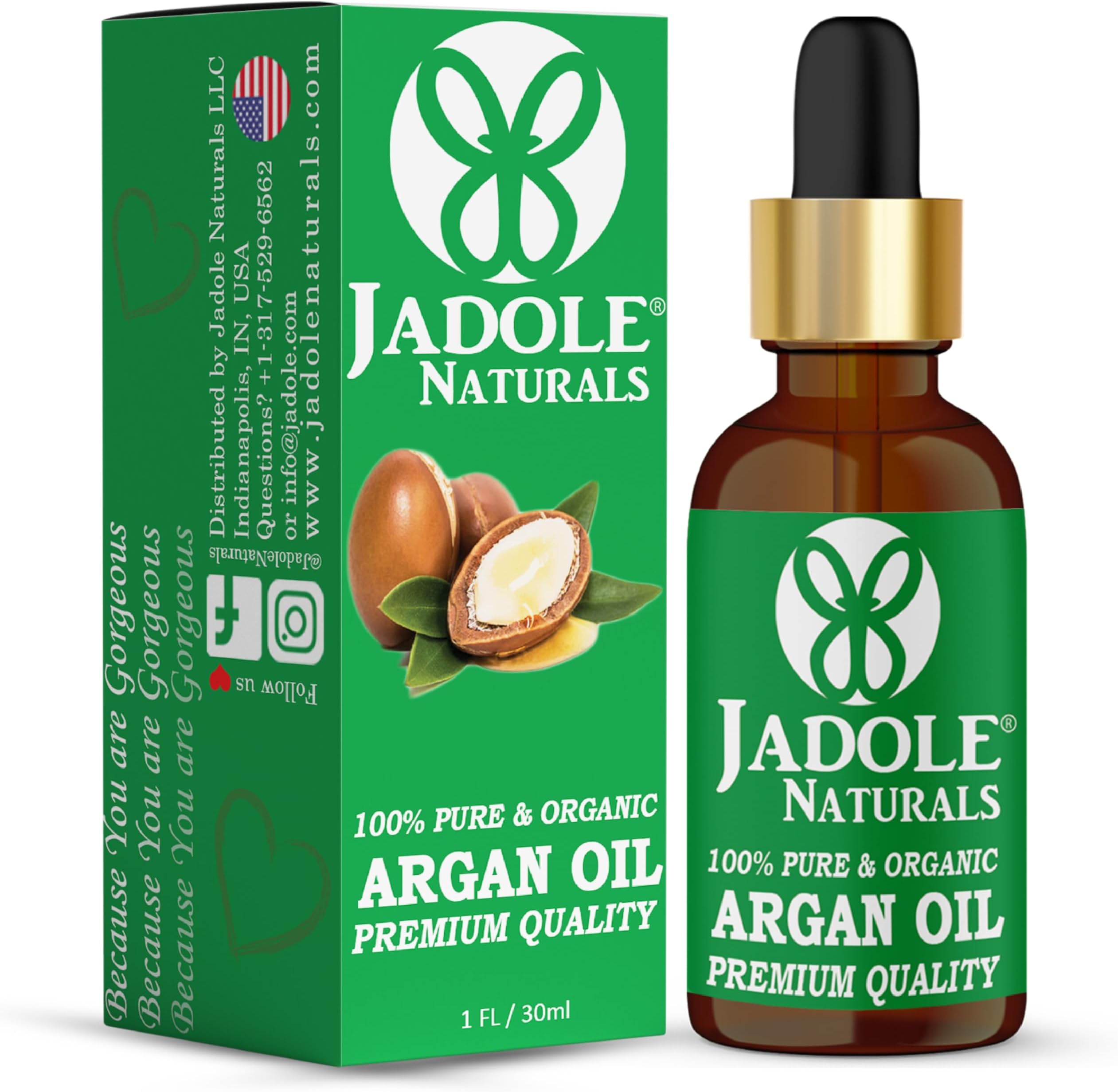 Jadole Naturals Organic Argan Oil 30ml | Hydrates Hair, Skin, Face & Nails | 100% Pure Moroccan Oil for Deep Moisturizing, Frizz Control & Anti-Aging | Strengthens Nails & Boosts Skin Glow