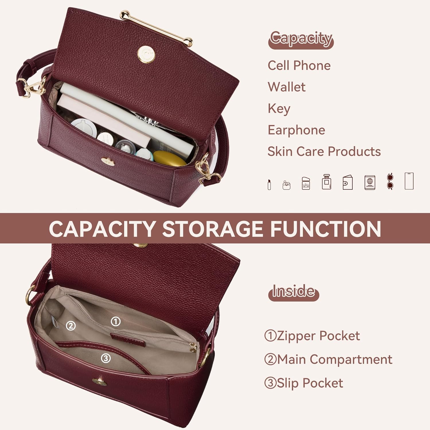 BOSTANTEN Crossbody Bags for Women Vegan Leather Small Purse with Top Handle Shoulder Handbags for Everyday Use - Image 5