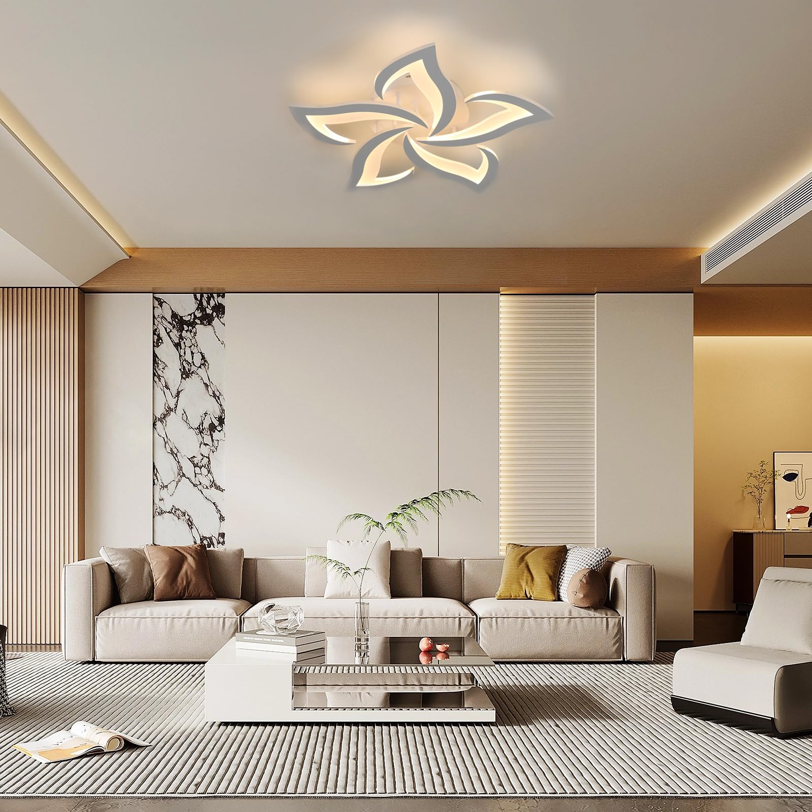 Comely nowoczesny żyrandol sufitowy LED, 60cm 60W 6750LM lampa sufitowa LED, nowoczesna lampa, salonu, ciepłe białe światło 3000K, biały