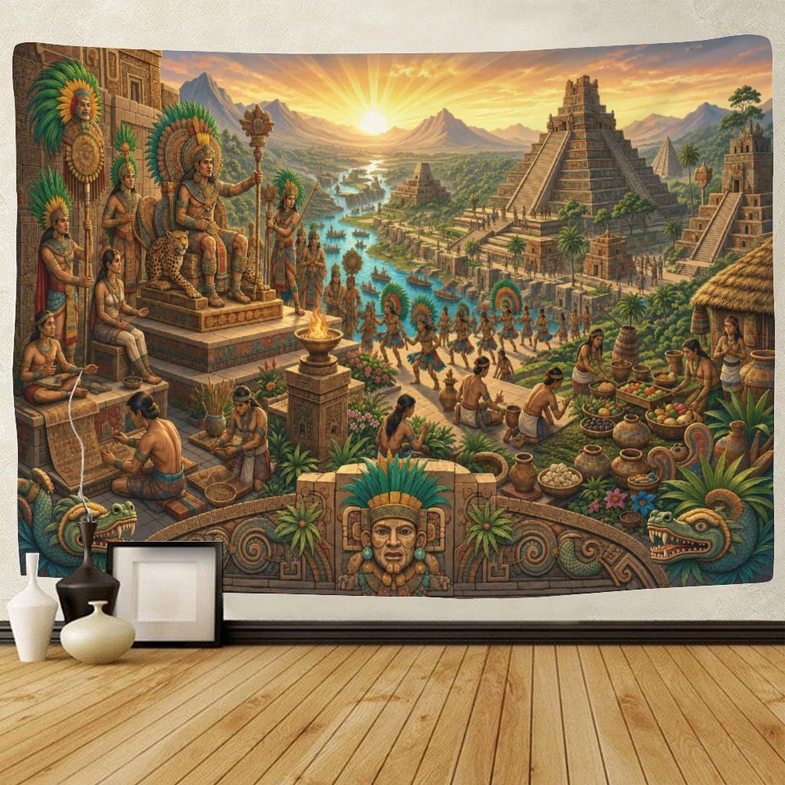 GPMNBCXZK Ancient Aztec Wall Tapestry 3D Print Wall Art Decor Mayan Pyramids Tapestries Poster Home Decoration Bedroom Dorm 70cmx100cm