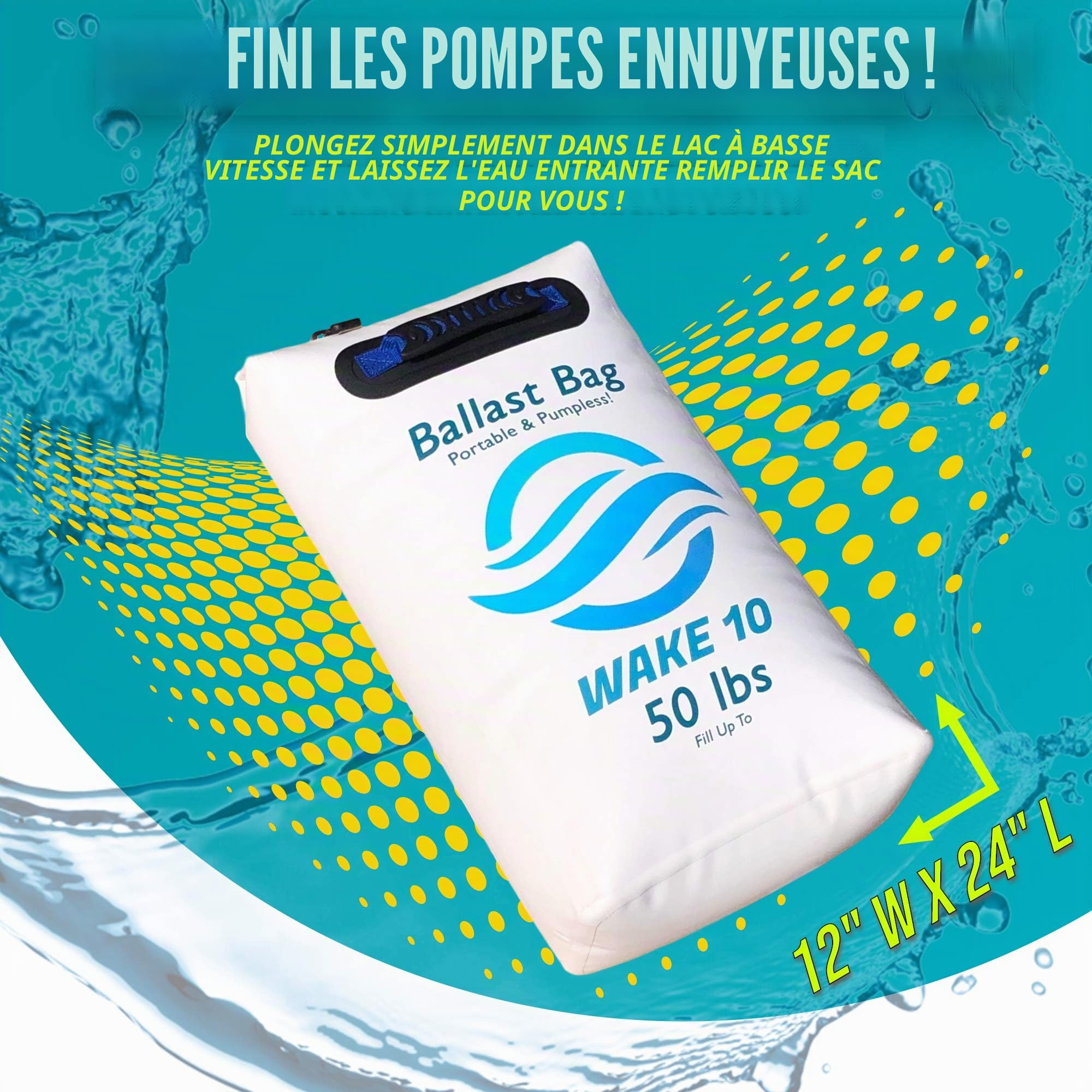 Sac de Ballast pour Bateau - Portable et sans Pompe - 50 LB - Wakesurf et Wakeboard, Blanc, Taille Unique