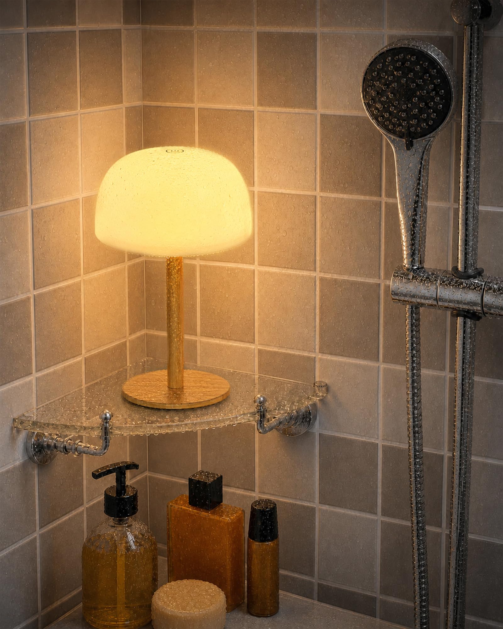 IP65 Wasserdicht Duschlampe, Tischlampe Kabellos Akku 7500 mAh, Touch Nachttischlampe mit Speicherfunktion für Schlafzimmer, Dimmbar 15 RGB Farben, LED Lampe Outdoor, Terrasse, Café, 2p