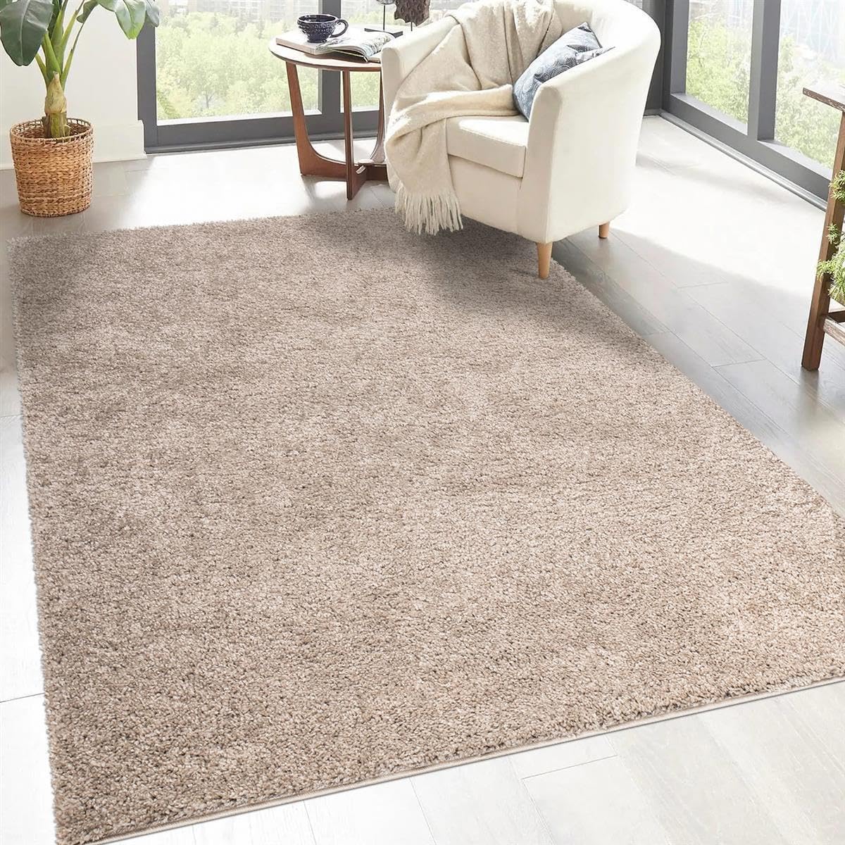 carpet city Alfombra Shaggy de pelo alto, 160 x 230 cm, color arena, beis, alfombra de salón moderna, monocolor, mullida, suave, decoración para dormitorio