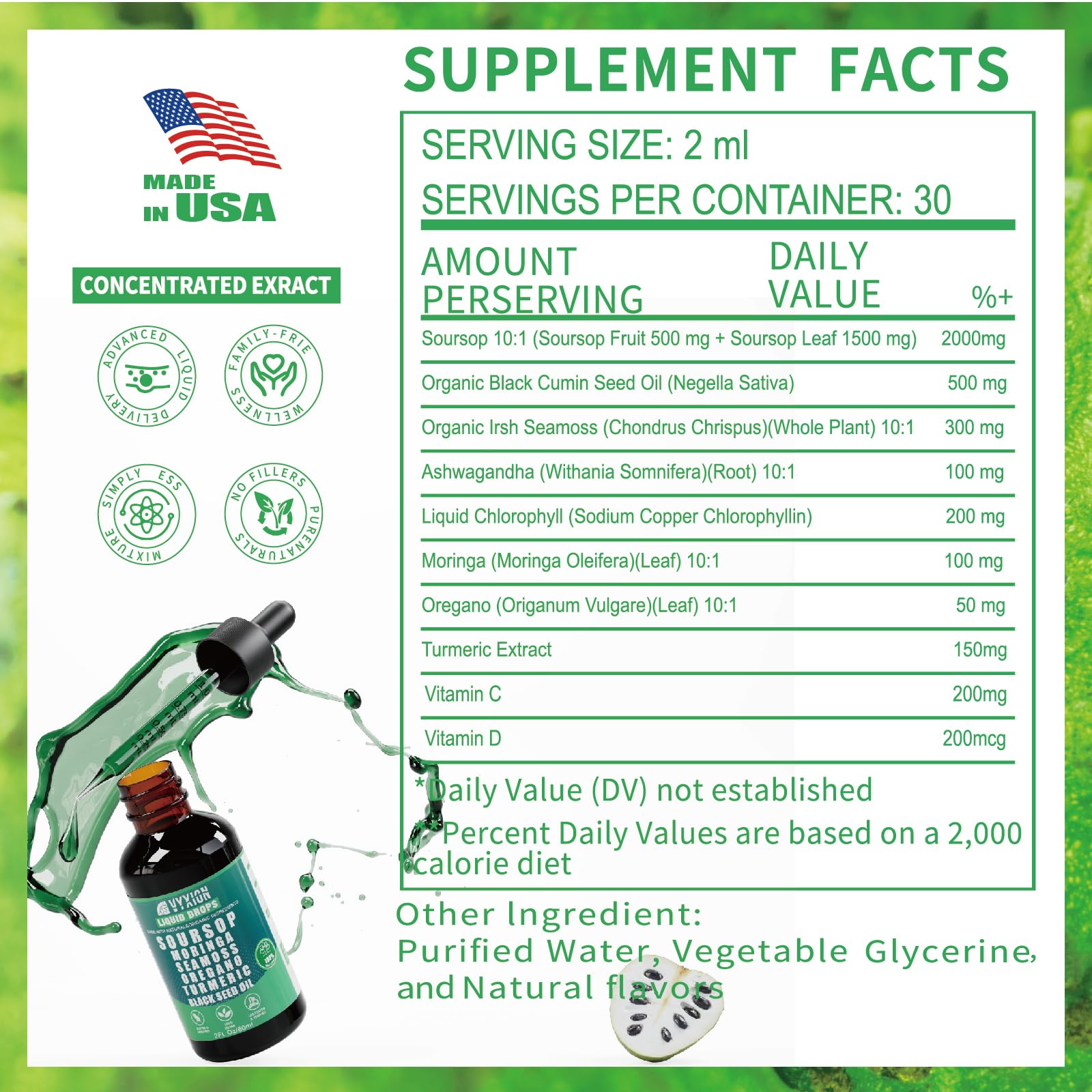 Vyxion Soursop Bitters Liquid Drops 10 in 1 with Sea Moss, Moringa, Turmeric, Black Seed Oil, Oregano, Ashwagandha | Herbal Extracts for Overall Health-Enhancing | Vegan, Non-GMO | 2 Fl Oz — Amazon image 8