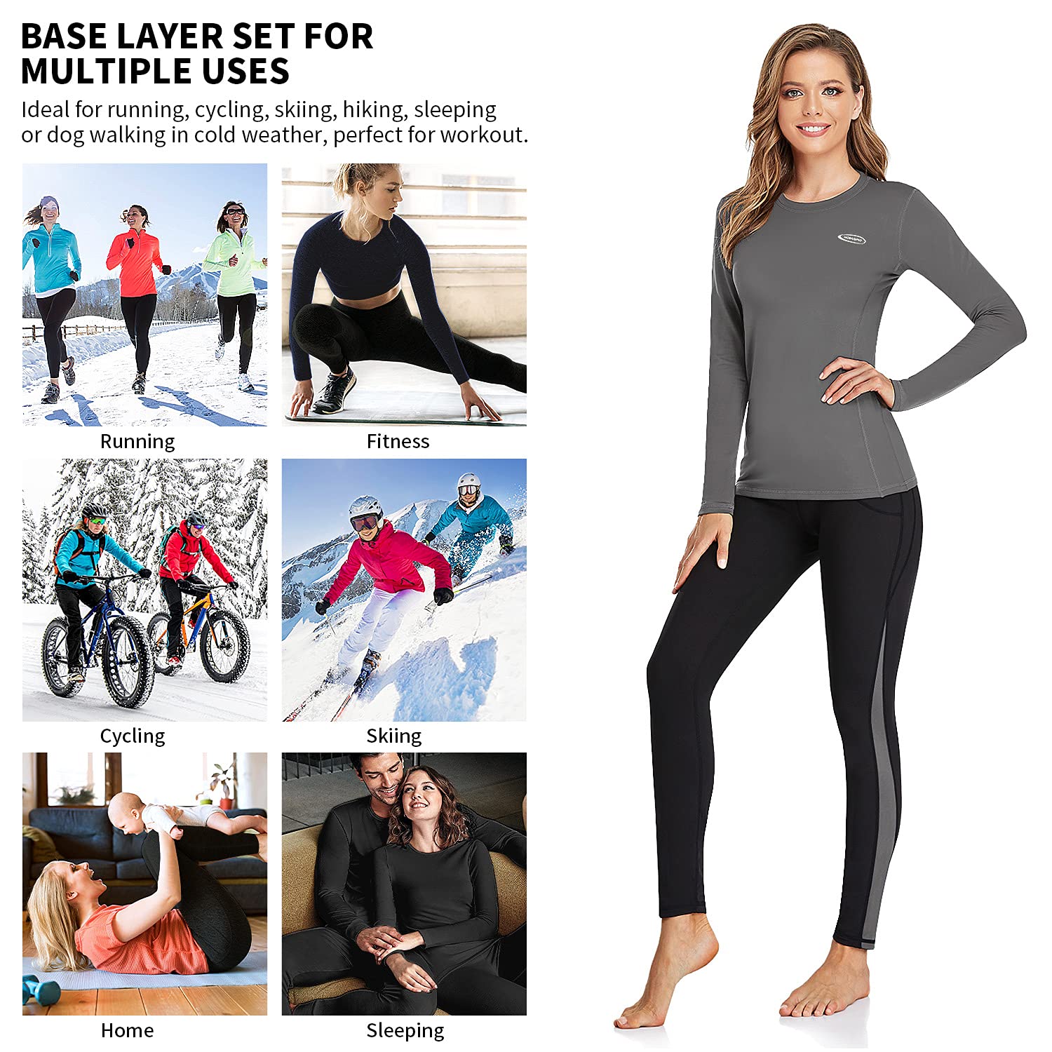 AMGUTEN Biancheria Intima Termica Donna Biancheria Funzionale Donna con Funzione Quick Dry Sportiva Set di Biancheria Intima Base Layer Traspirante Riscaldante Ideale per attività all'Aperto Blu