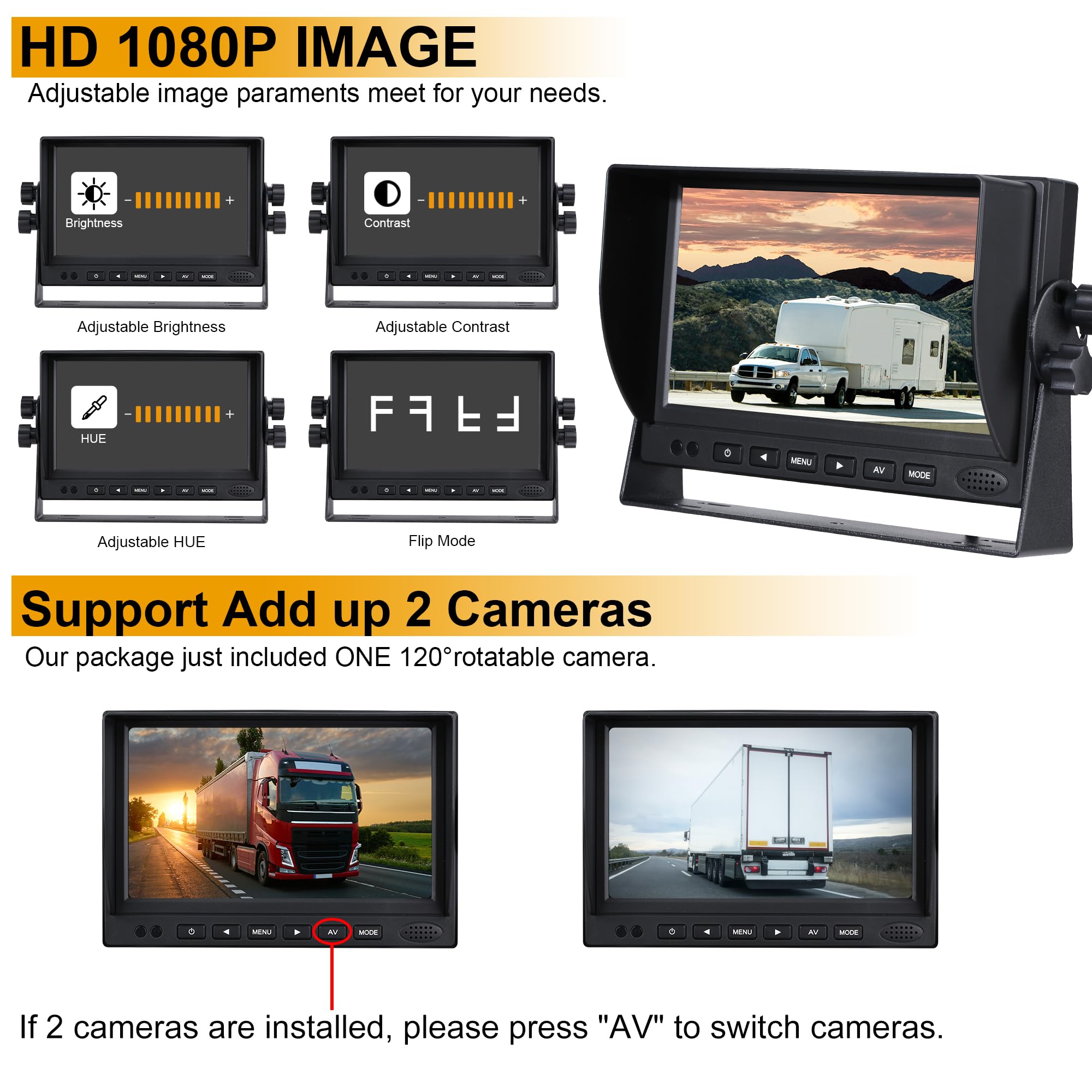 Telecamera di Retromarcia per Camper, Sistema di Telecamere di Retromarcia con Telecamera Posteriore HD 1080P con Monitor da 7 Pollici per Camion Camper Rimorchio Pick up SUV Camper