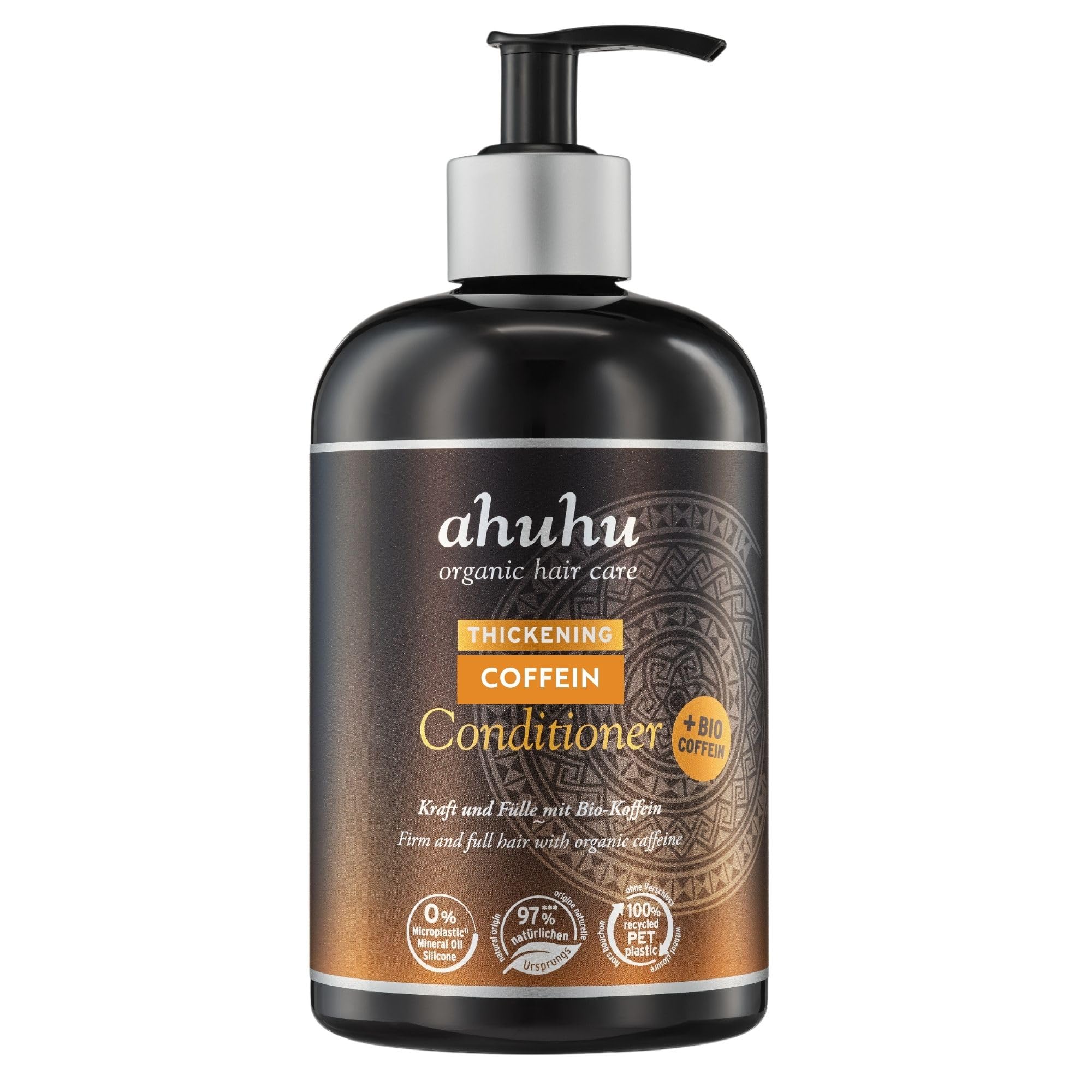 ahuhu Thickening Après-Shampoing Caféine Bio Format XXL (500 ml) | Shampoing à la caféine bio pour des cheveux épais et revitalisés, décolle les racines et apporte un volume instantané