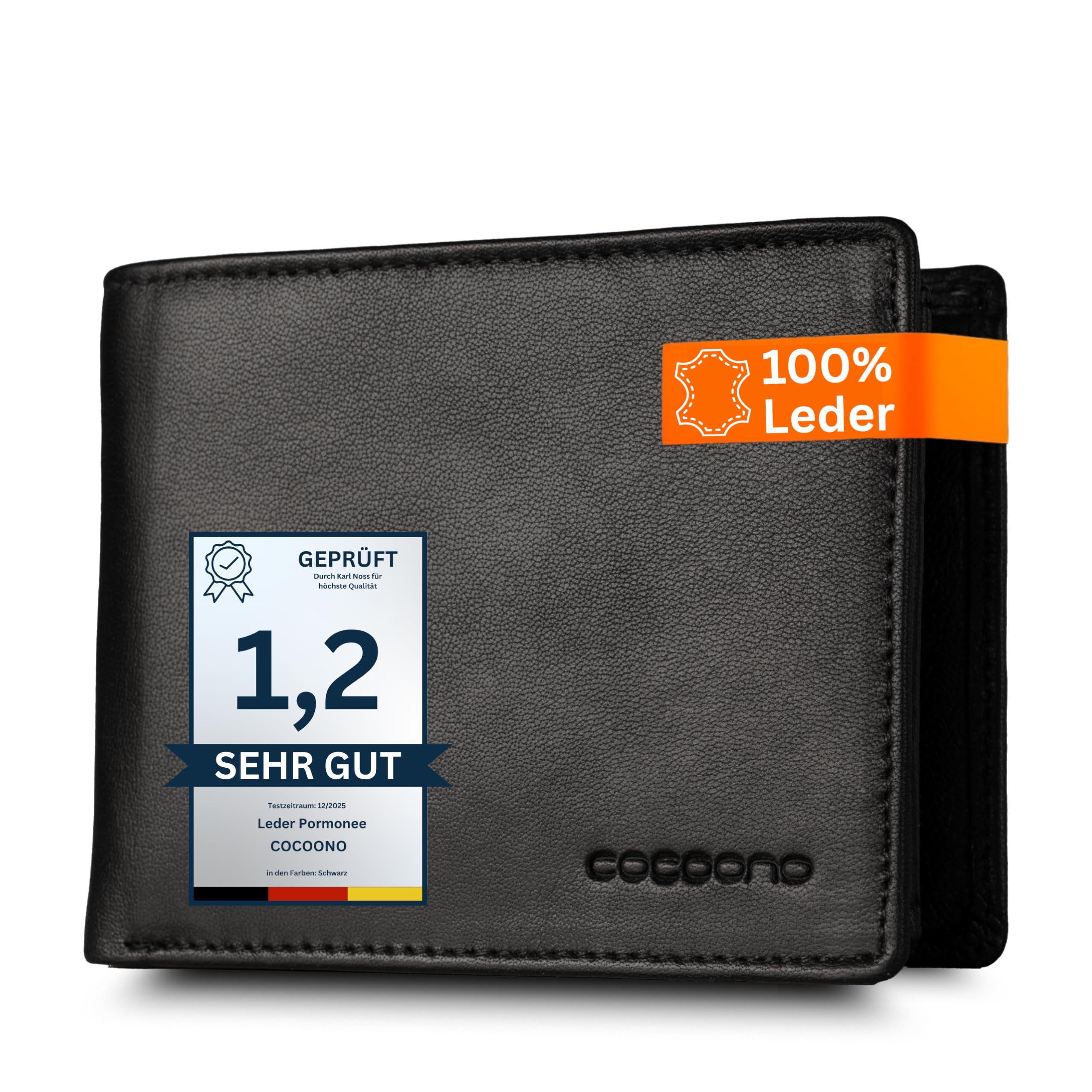 Cocoono Leder Geldbörse Herren mit RFID Schutz I Echtleder Geldbeutel für Männer I Münzbörse Portemonnaie Brieftasche Wallet Portmonee (Bull Breit, Schwarz)