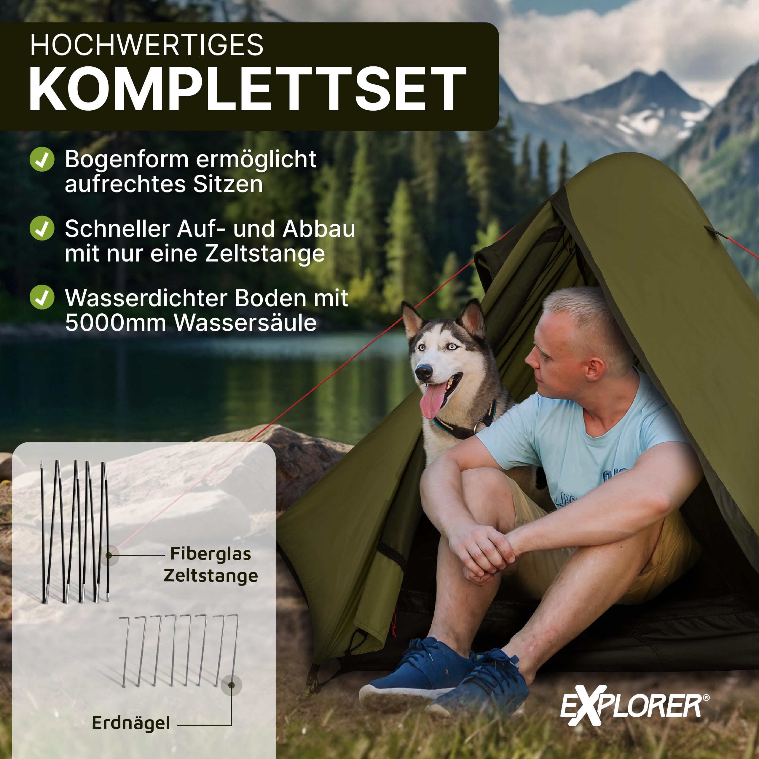EXPLORER Dakota 1-2 Personen Zelt kleines Packmaß Ultraleicht für Fahrrad oder Motorrad Reise 1-2 Personen 3000mm Wassersäule mit separatem Innenzelt wasserdichter Boden Wandern Trekking Camping