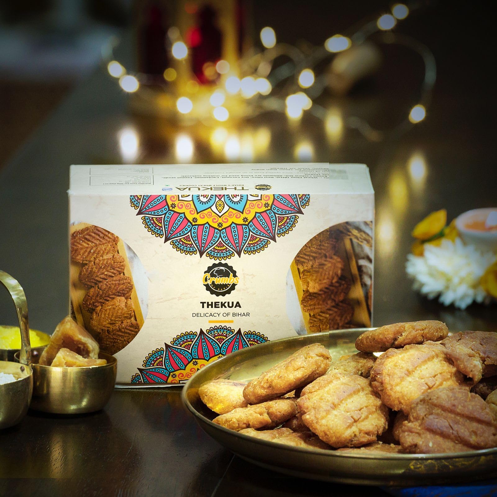CRUMBS DE PARIS Special Desi Ghee Thekua | Bihari Traditional Healthy Snack Pure Wheat Flour Thekua, Hand Crafted Crisp Crunchy Jaggery Cookies | Traditional Bihari Thekua of Chhath Puja | 400 Gm | No Maida No Dalda