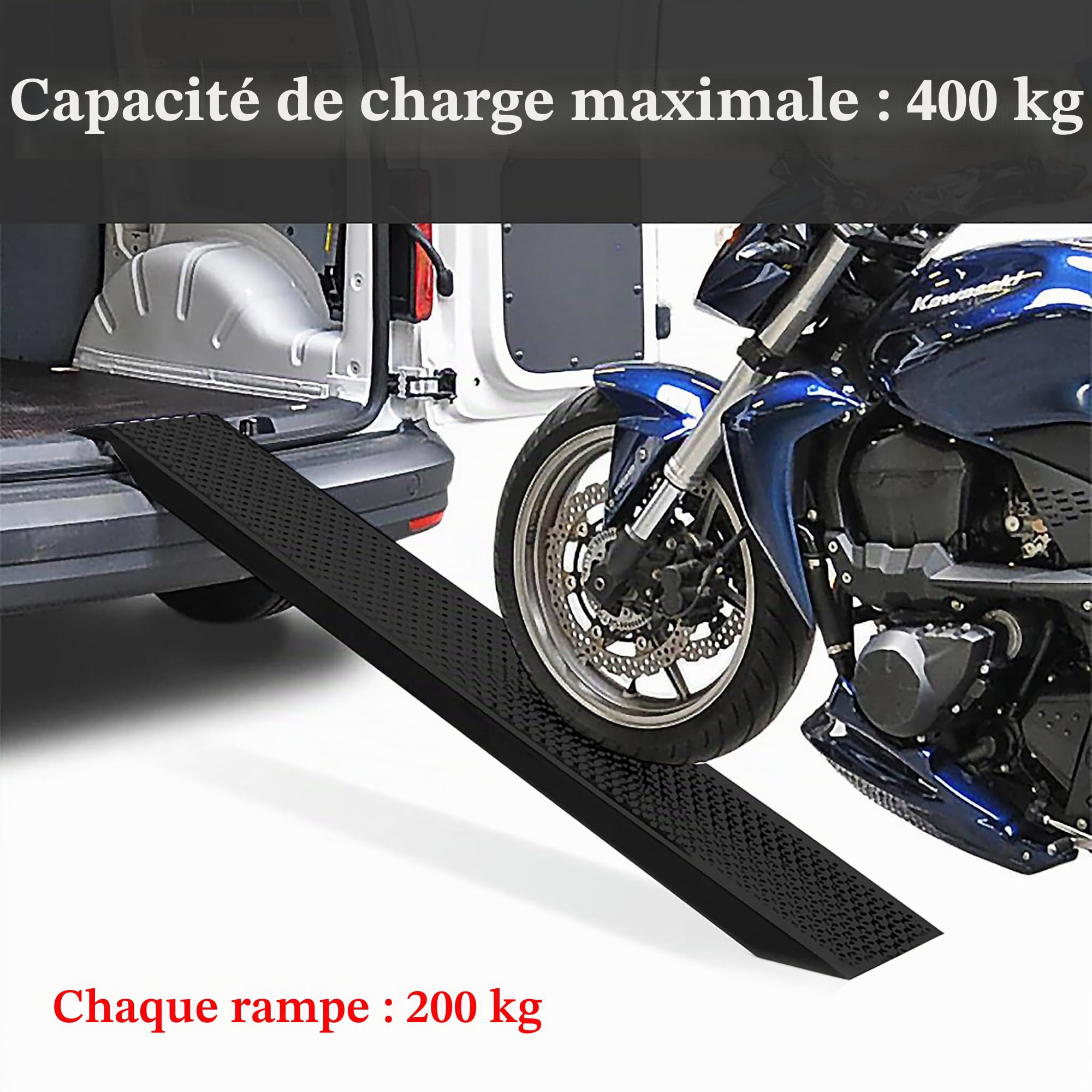 FIVMEN Lot de 2 rampes de chargement pour voiture, charge maximale 400 kg, en acier galvanisé, pour moto, ATV, remorque, voiture, noir