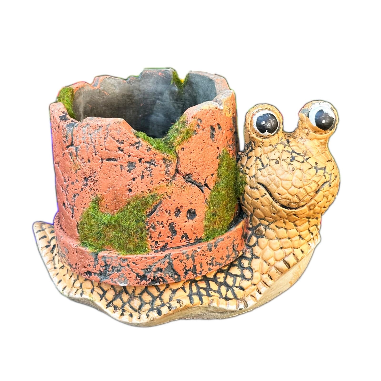 Darthome Brown Cement Snail Planter 19X13x13cm Clay Pipe Shell Rustic Animated Animal Nursery Flower Pot