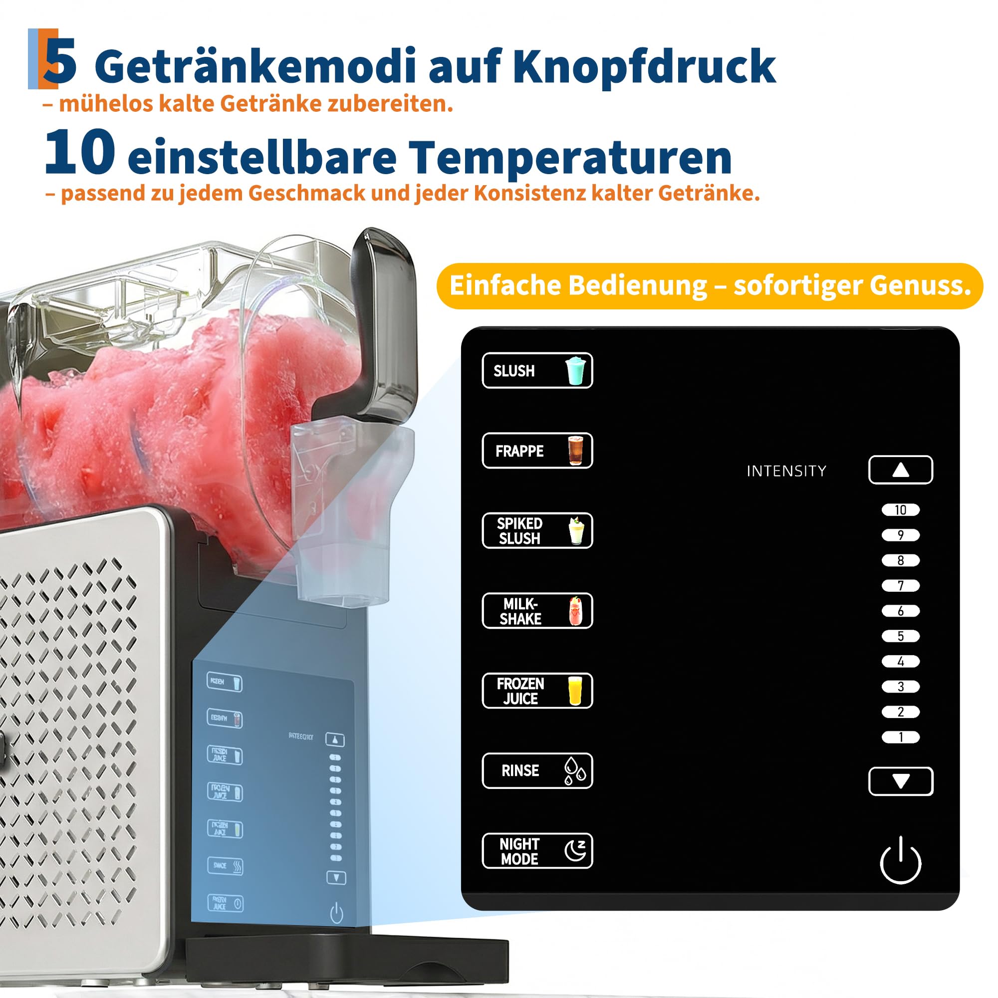 Macchina per Granita 1,9L Grande Capacità, RapidChill Tecnologia, 5 Programmi, Autopulizia, Silenziosa, Tutto-in-Uno per Slushie, Frappé, Milkshake, Cocktail, Facile da Pulire