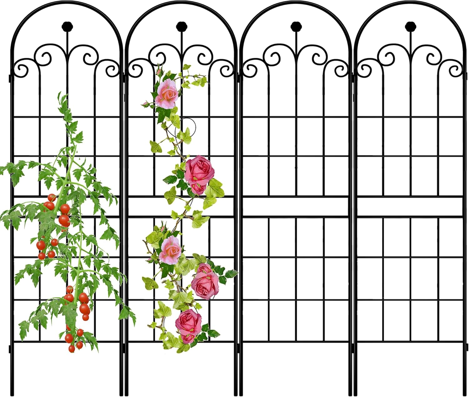 LZRS 4 Pack 71x20in Rustic Iron Arch Decoration Garden Trellis with Black Metal Coating – Perfect for Supporting Climbing Plants Outdoor, Roses, Vines, Flowers, and Vegetables.