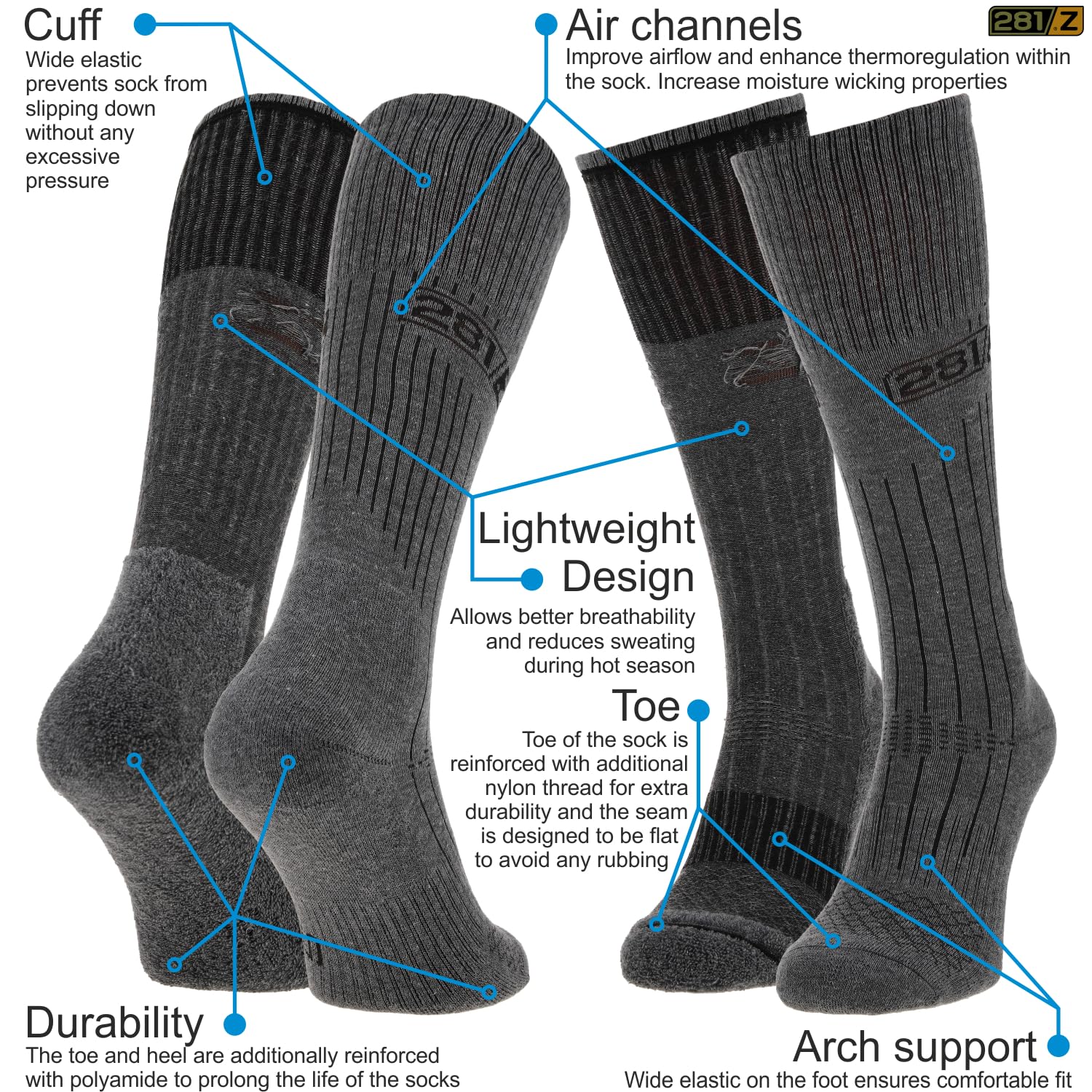 281Z Military Lightweight Uniform Boot Socks - Tactical Trekking Hiking - Outdoor Athletic Sport (Stone Grey Medium 4 Pairs Pack)