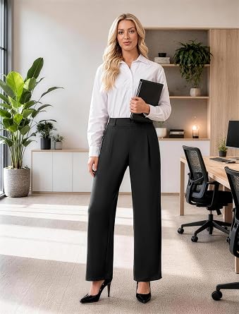 DLOODA Wide Leg Dress Pants for Women Pull on High Waisted Work Pants