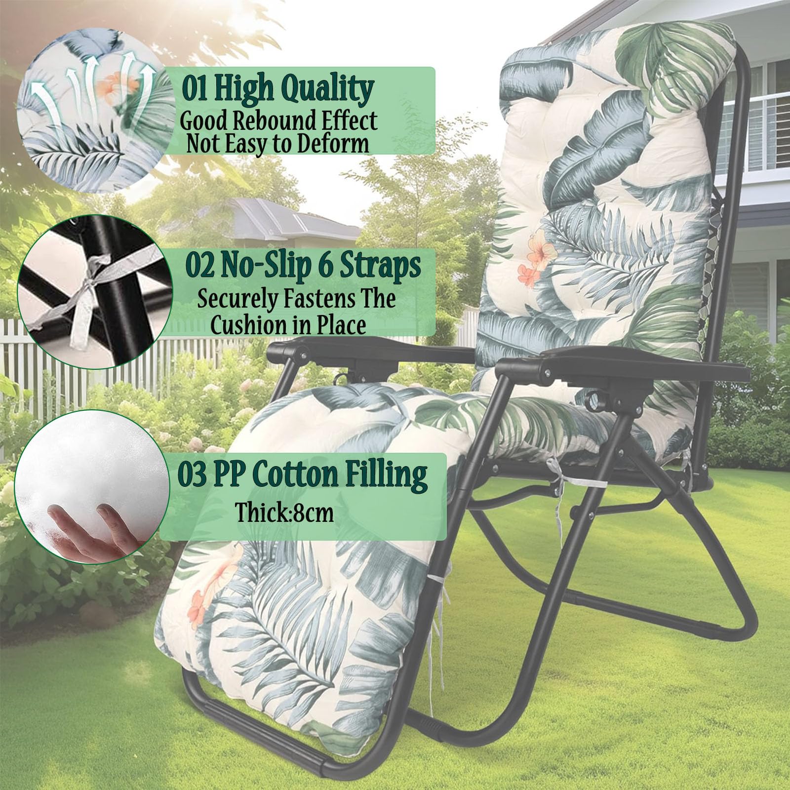 Cojin Tumbona Exterior Monocroma,Cojin Tumbona con Correas de Sujeción,Colchoneta Tumbonas Antideslizante,Cojines Exterior Jardin para Patio,Playa (Beige,150x48cm)