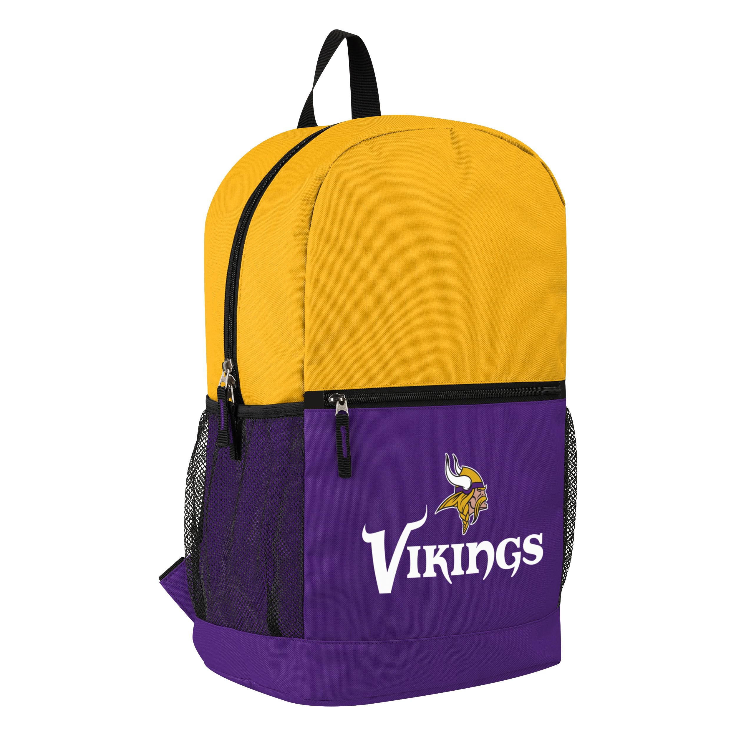 FOCO NFL Officially Licensed Football Team Color Primary Logo 2 Tone Big Logo Color Block School Bag Travel Backpack, Minnesota Vikings, One Size, Daypack Backpacks