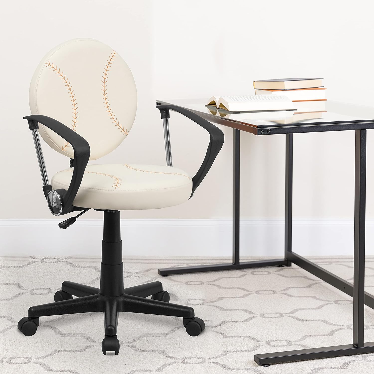 EMMA + OLIVER Baseball Swivel Task Office Chair with Arms