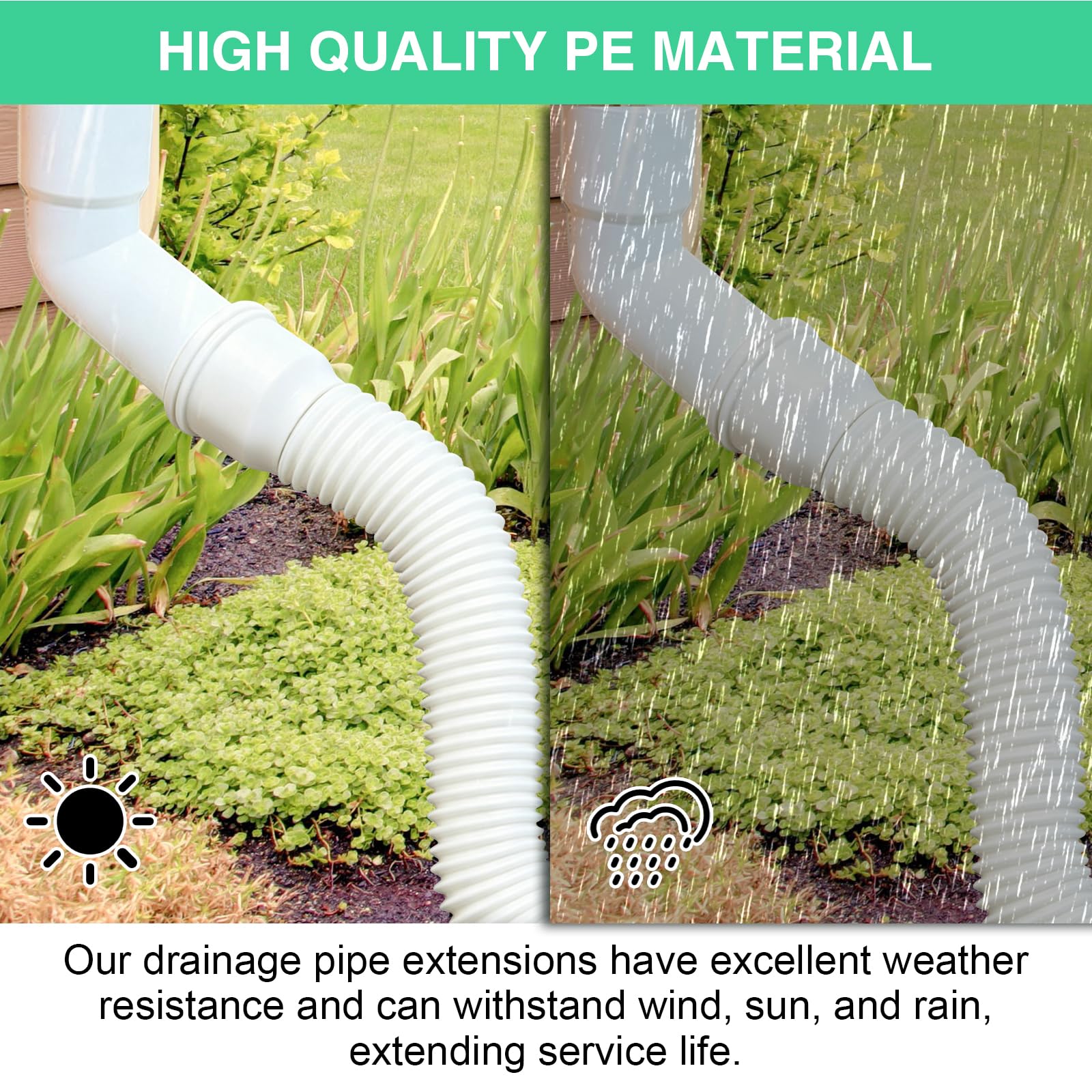 1 pieza de extensión flexible para desagüe de bajante, canalones extensibles redondos de 47 a 150 cm, juego de conexión de desagüe para bajante de 80/100 mm, color blanco