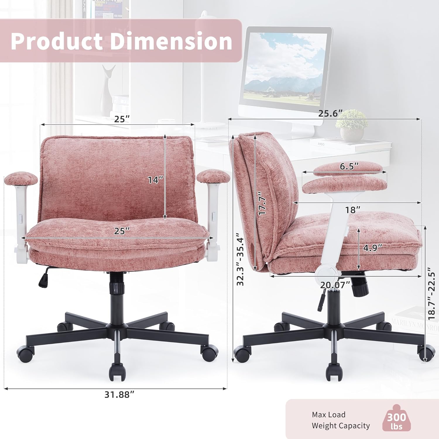 FanciSpot Padded Criss Cross Chair Height Adjustable Swivel Desk Chair Cross Legged Office Chair