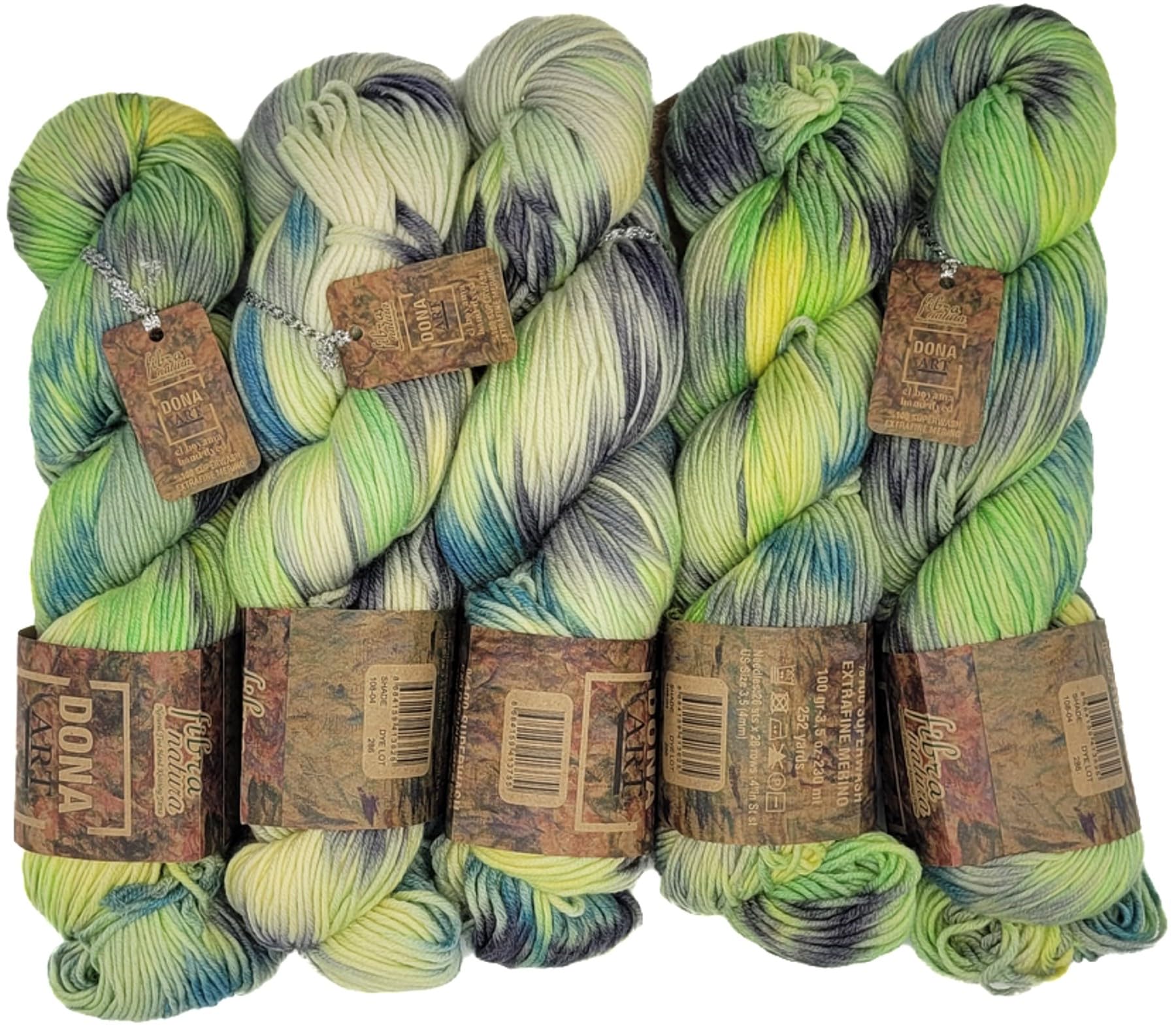 5 x 100 Gramm Ilkadim Export Merino Wolle Dona Art mit Farbverlauf 100% Merino, 500 Gramm Paket für Stricken und Häkeln (Grün Blau Gelb Grau 108-04)