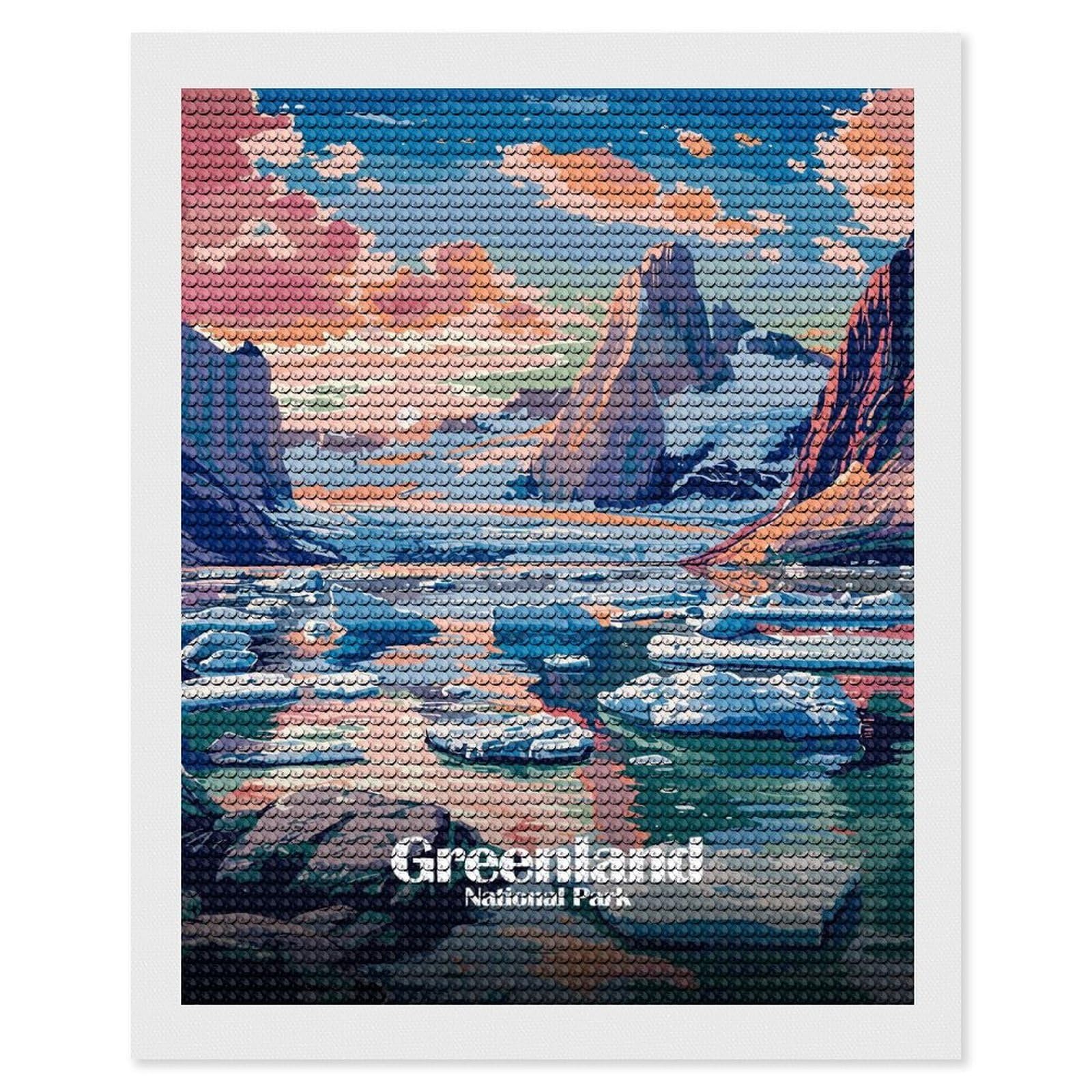 Junmoney Greenland National Park Landscape Art Diamond Art Canvas 16"x20", for Adults, Printed Canvas, Home Wall Decor, Gift Idea, Mindful Craft Activity