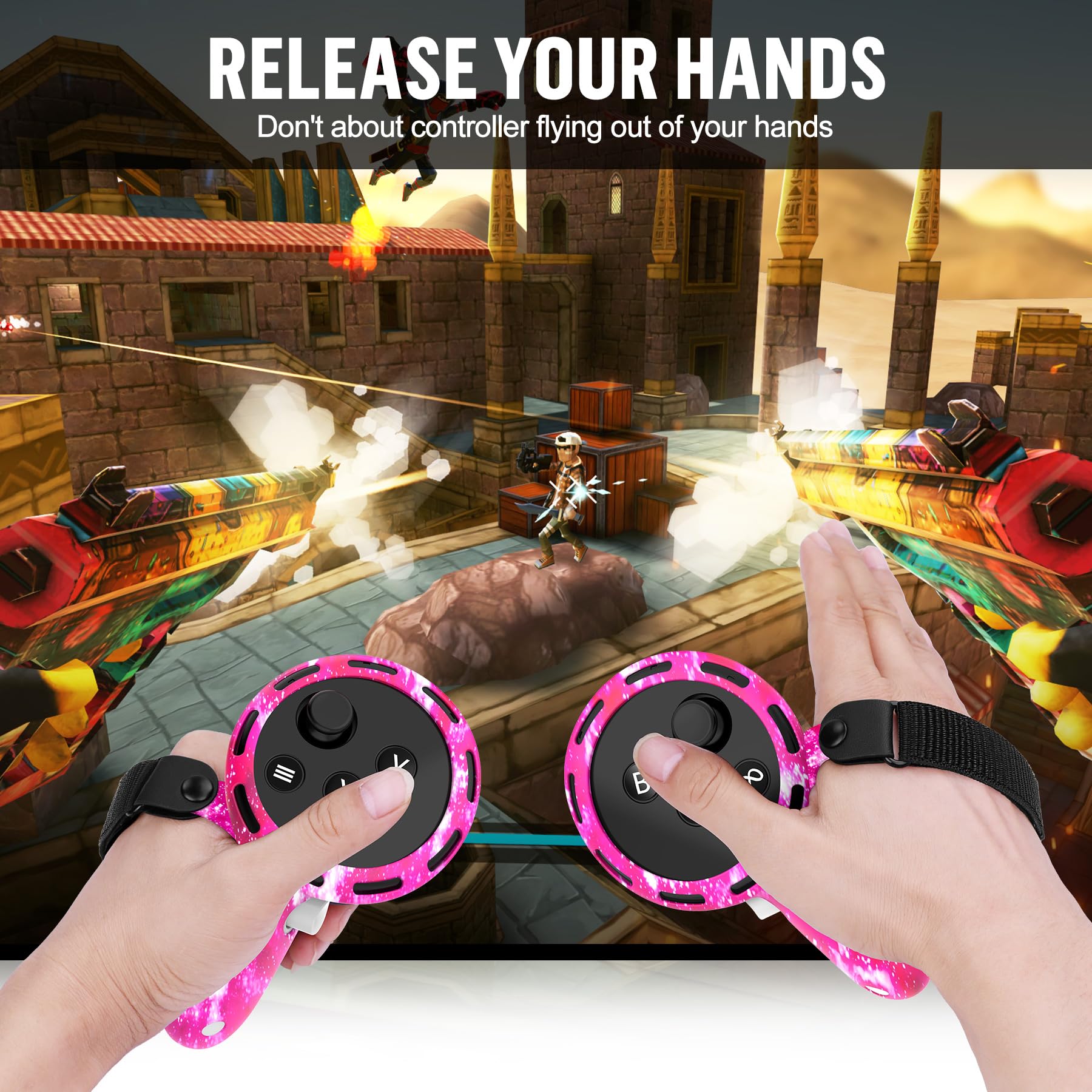 Ensemble de coques en silicone pour Meta Quest 3S, masque de protection VR, poignées de contrôleur, coque avant et coque de protection d'objectif pour Meta/Oculus Quest 3S (rouge étoilé)