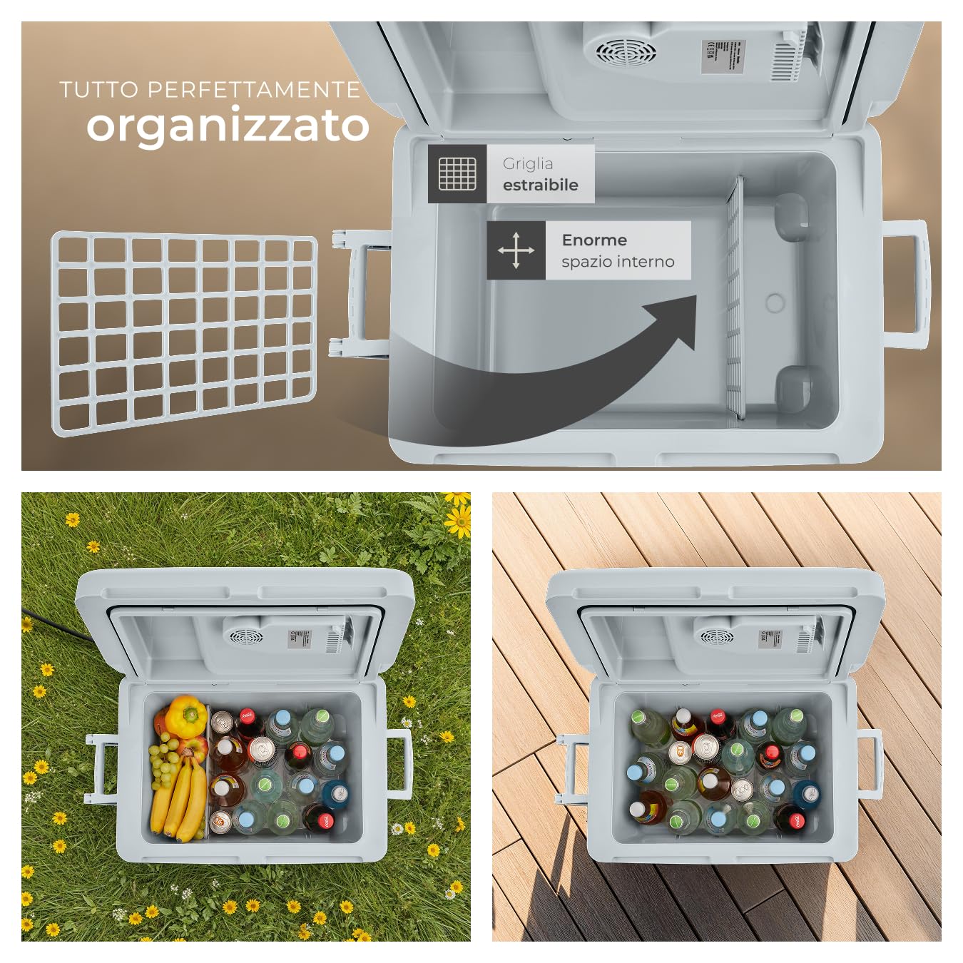 TecTake® Frigorifero Portatile e Scaldavivande 2 in 1, Mini Frigo con Modalità ECO da Campeggio con Maniglie Pieghevoli e Ruote, Portatile Elettrico Ideale per Casa e Auto - 40L