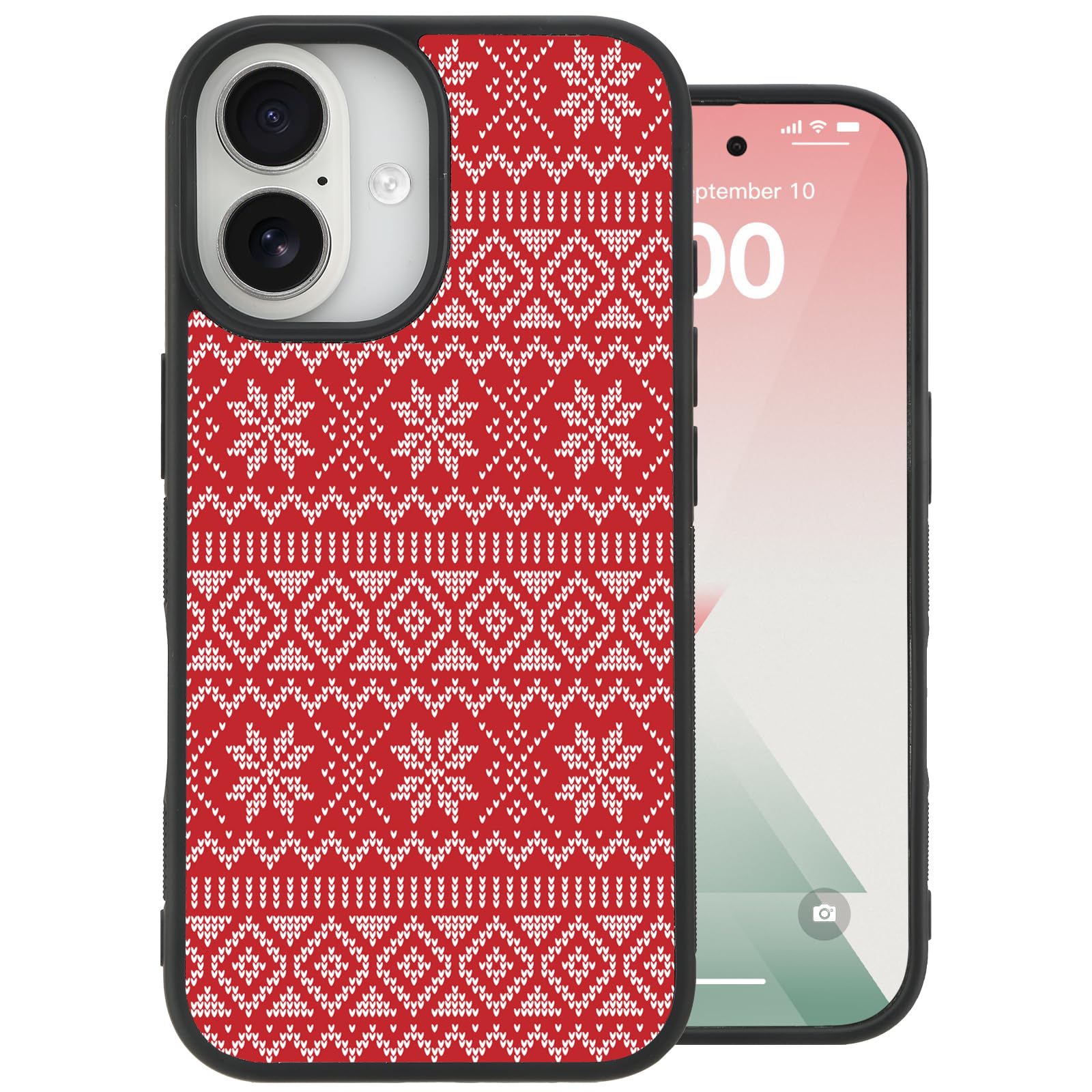 Coque iPhone 16 antichoc résout les risques de fissures motif pull de Noël rouge