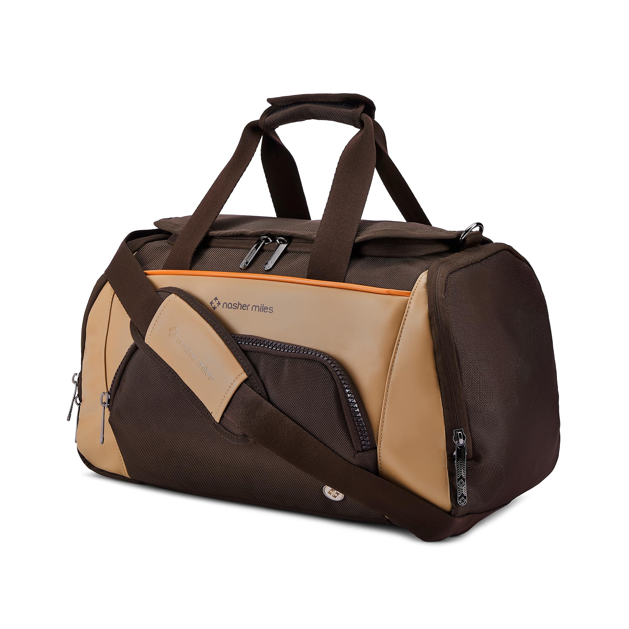 nasher miles Pace Duffle Bag | 34L Polyester Carry-On Luggage | Travel Bag | Weekender Bag with Shoe Compartment | Ideal for Men, Women, Boys, Girls (Dark Brown & Beige)-picture-22