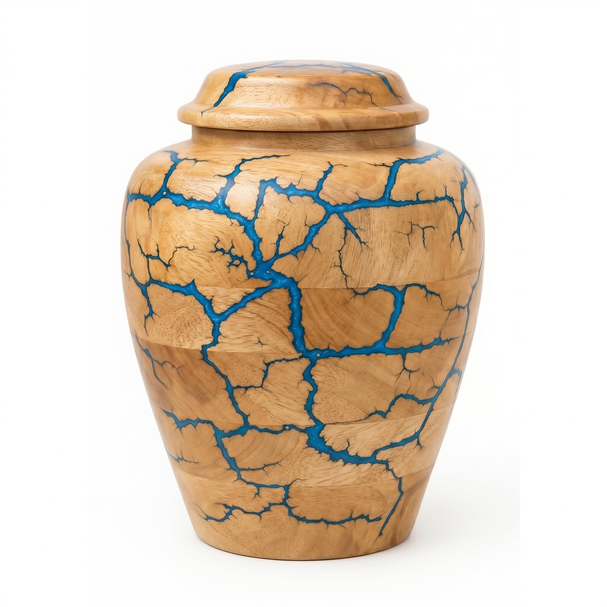 Prime Art Wooden Urns for Human Ashes Adult Cremation Urns for Adult Ashes Funeral Urns Wooden Urn Box Wooden Pet Urn Wooden Memorial Urn for Ashes (Blue Resin, XLarge (300Cu/Inches))