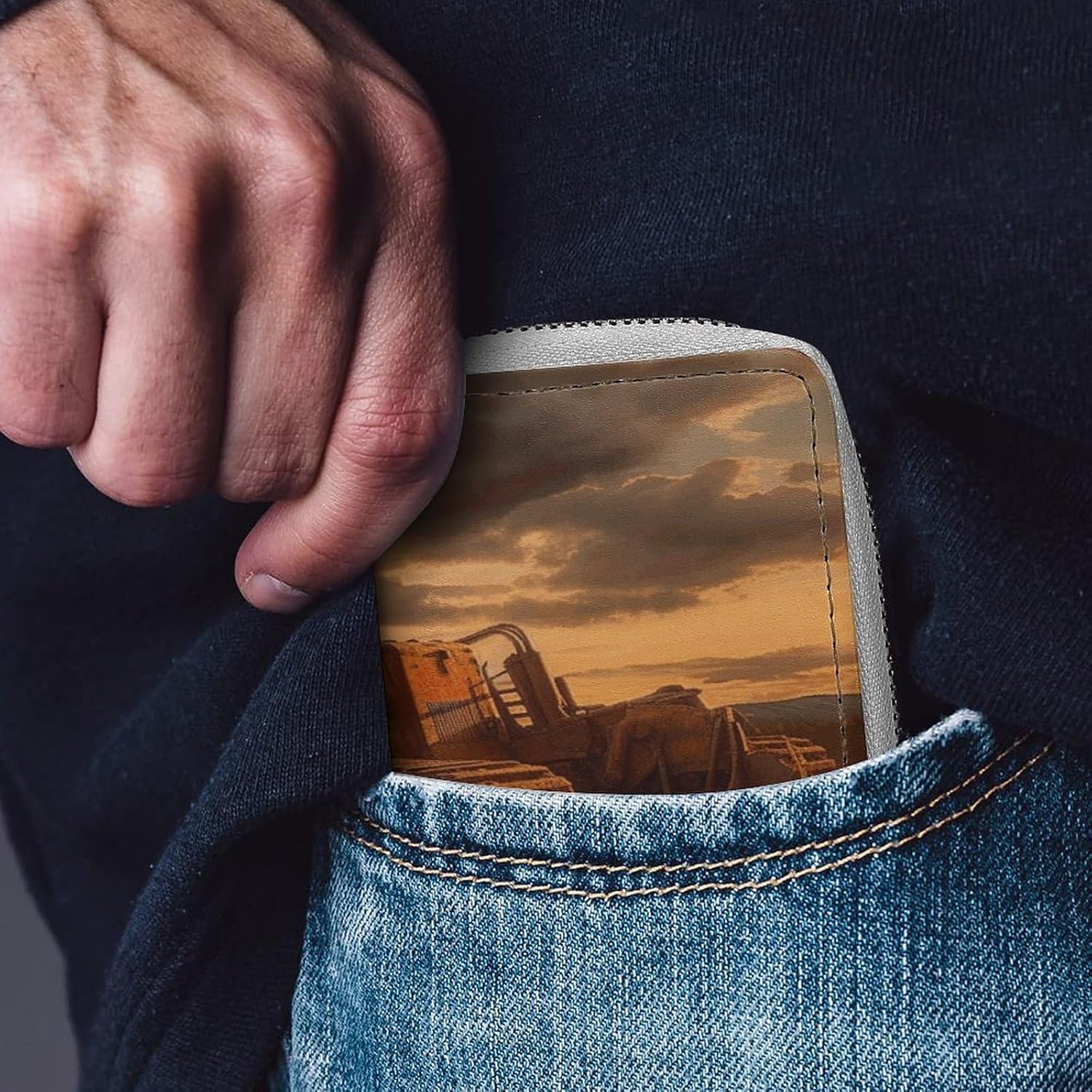 Bulldozer Evening Card Holder RFID Blocking,Credit Card Wallet for Women And Men,Card Case Organizer Bag with Zipper