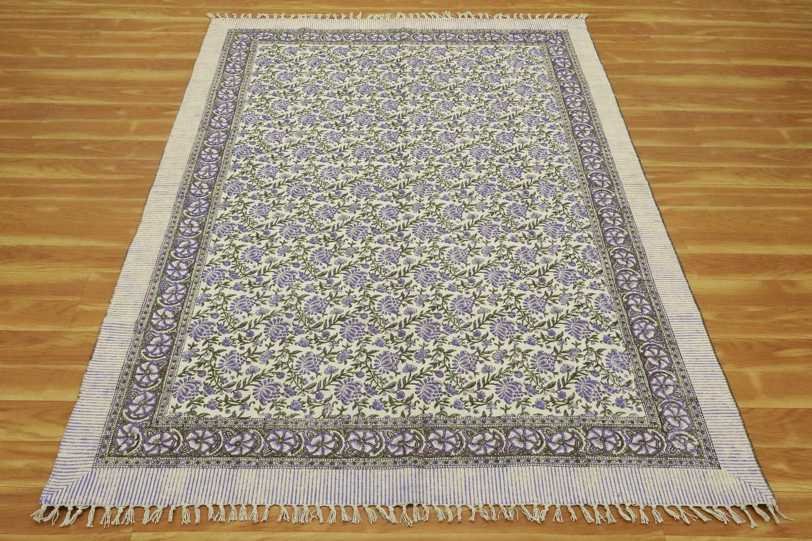Tappeto per corridoio, 2,6 x 22 cm, spesso 0,5 cm, fatto a mano, stile bohémien, a trama piatta, motivo floreale, viola, beige, stampato a mano, in cotone, facile da lavare, per interni ed esterni
