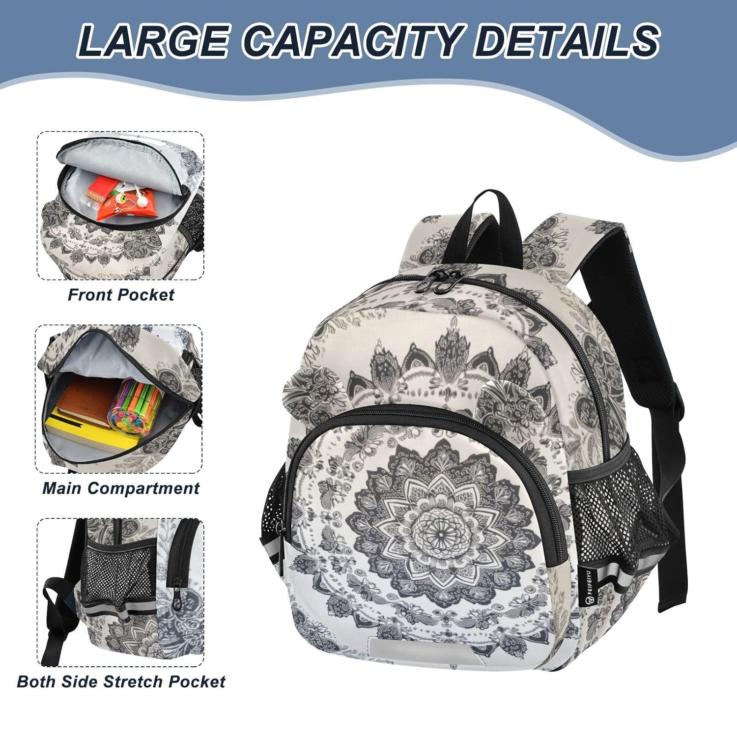 Floral Mandala Ivory Toddler Harness Backpack for Boys Girls 3-6 Years Kids Backpack with Anti Lost Safety Leash Child Leash Backpack for Preschool Travel Walking