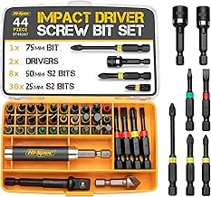 Hi-Spec 44pc Impact Drill Driver Screw Bit Set with Popular PZ & PH Sizes. 1/4 Hex S2 Screwdriver Bits with Nut and Socket Drivers.