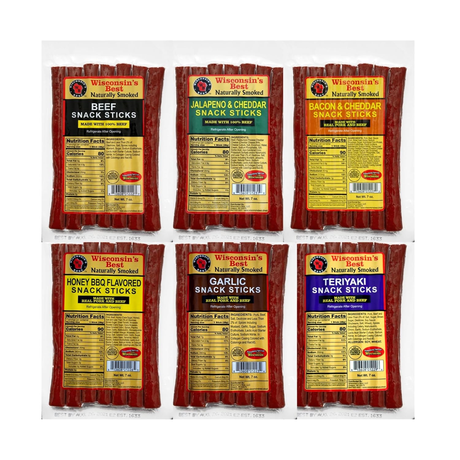 Wisconsin's Best - Naturally Smoked Meat Stick Sampler - 6 Pack | Great for Parties, Charcuterie Boards & Birthday Gifts