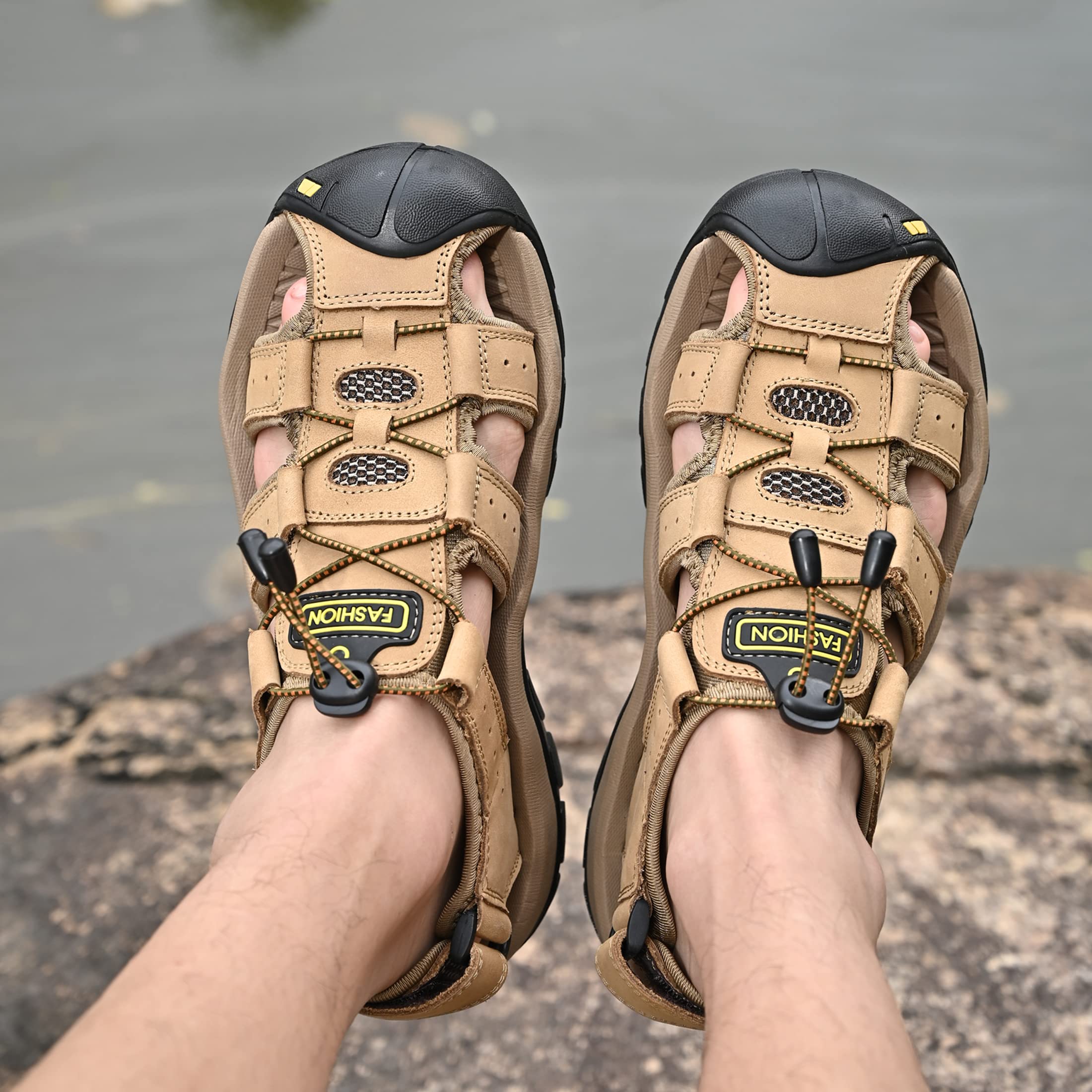 Sandali Sportivi Scarpe Estivi da Spiaggia per Uomo all'aperto Trekking Traspirante da Pescatore in Pelle Sandalo Acqua albicocca 47