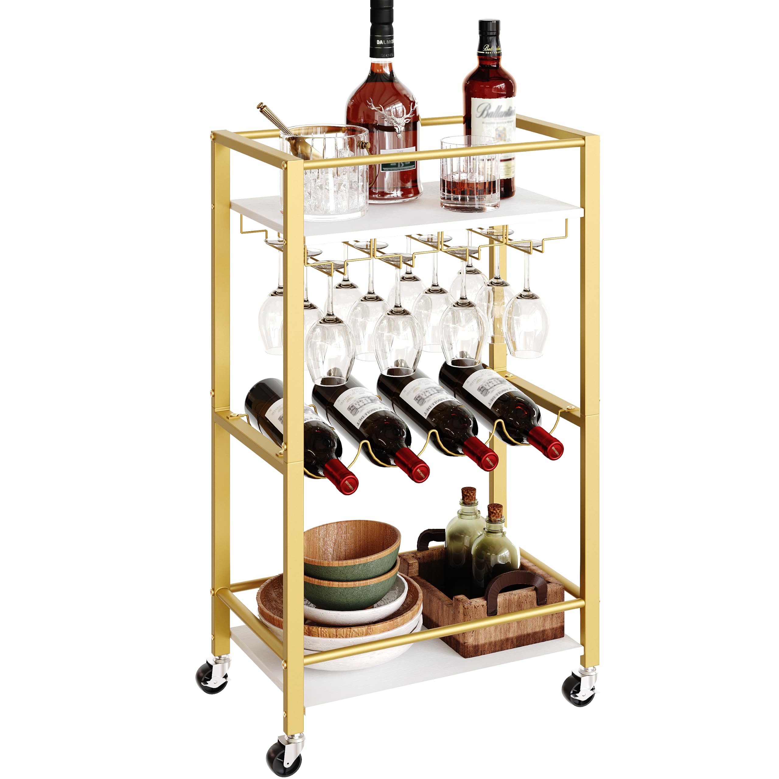 Mini Rolling Wine Cart with 3 Tiers