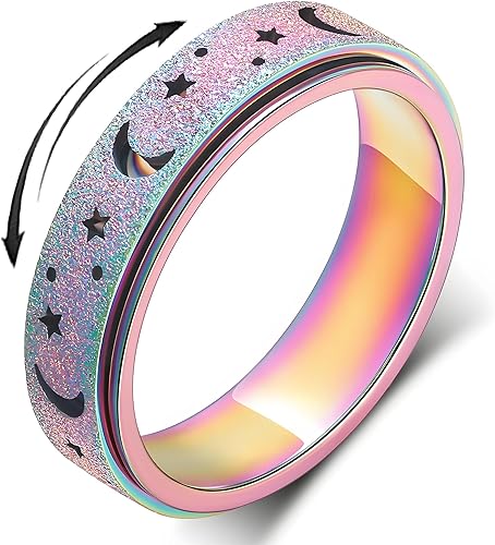 Anillo de ansiedad para mujer, anillos giratorios anillos giratorios de acero inoxidable de 0.236 pulgadas (0.236 in) con luna y estrella para la