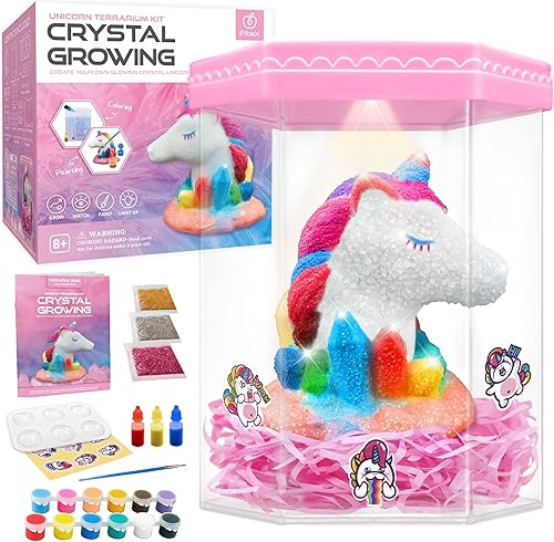 Kit de terrario de unicornio iluminado, unicornio en crecimiento de cristal, cultiva, pinta y decora tu propio animal, proyecto STEM de bricolaje,