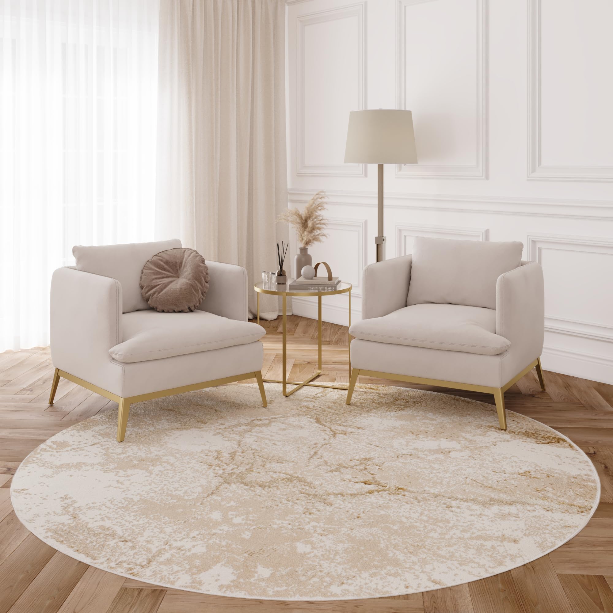 TAPISO Crystal Rund Teppich Kurzflor Glänzend Braun Beige Marmoreffekt 3D Effekt Wohnzimmer Schlafzimmer Modern Design ÖKO-TEX 240 x 240 cm