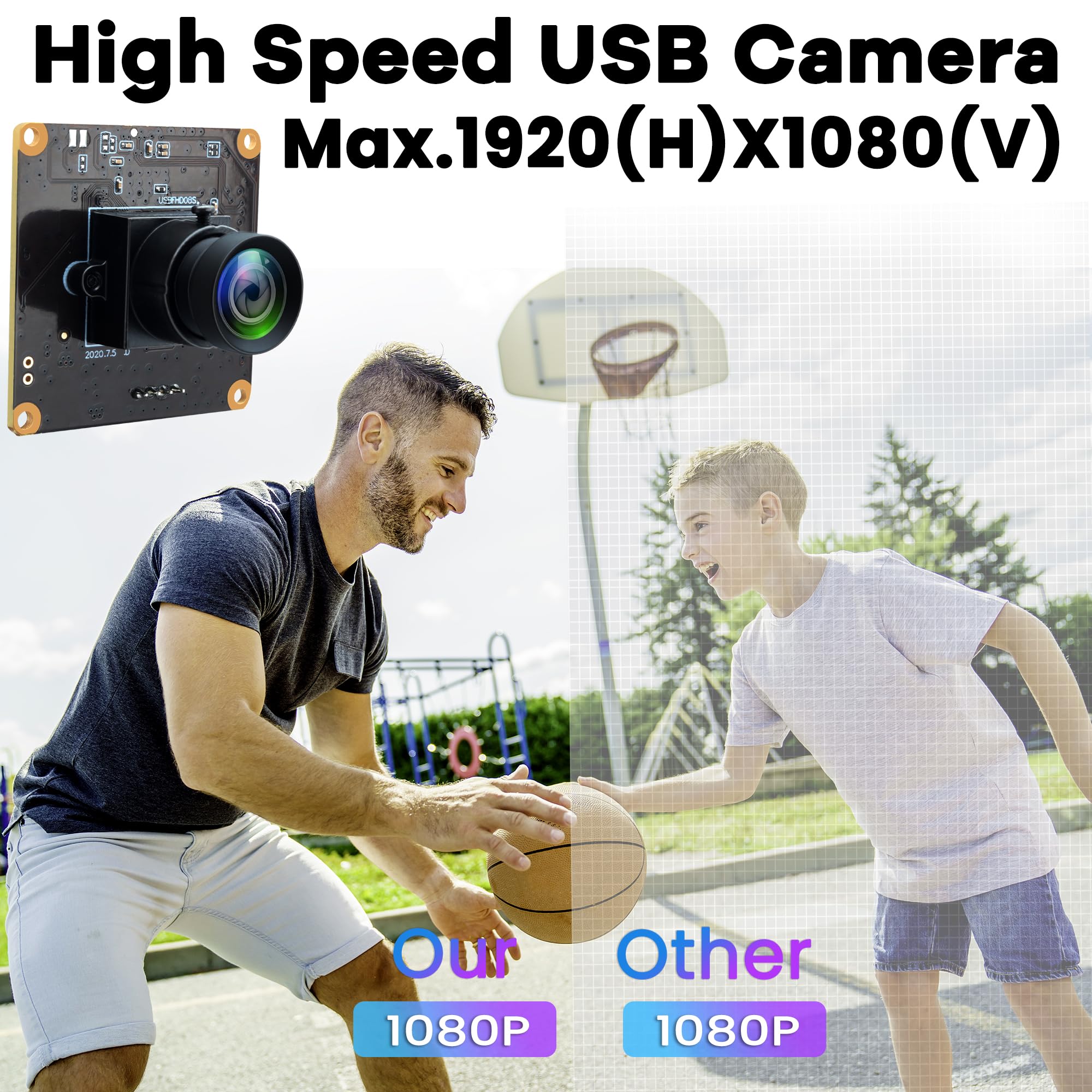 ELP Telecamera USB ad alta velocità 720P 100fps/ 480P 260fps 2MP 1080P Webcam Nessuna distorsione 60 gradi Obiettivo USB Modulo fotocamera per Android Linux Windows USBFHD08S-LC1100