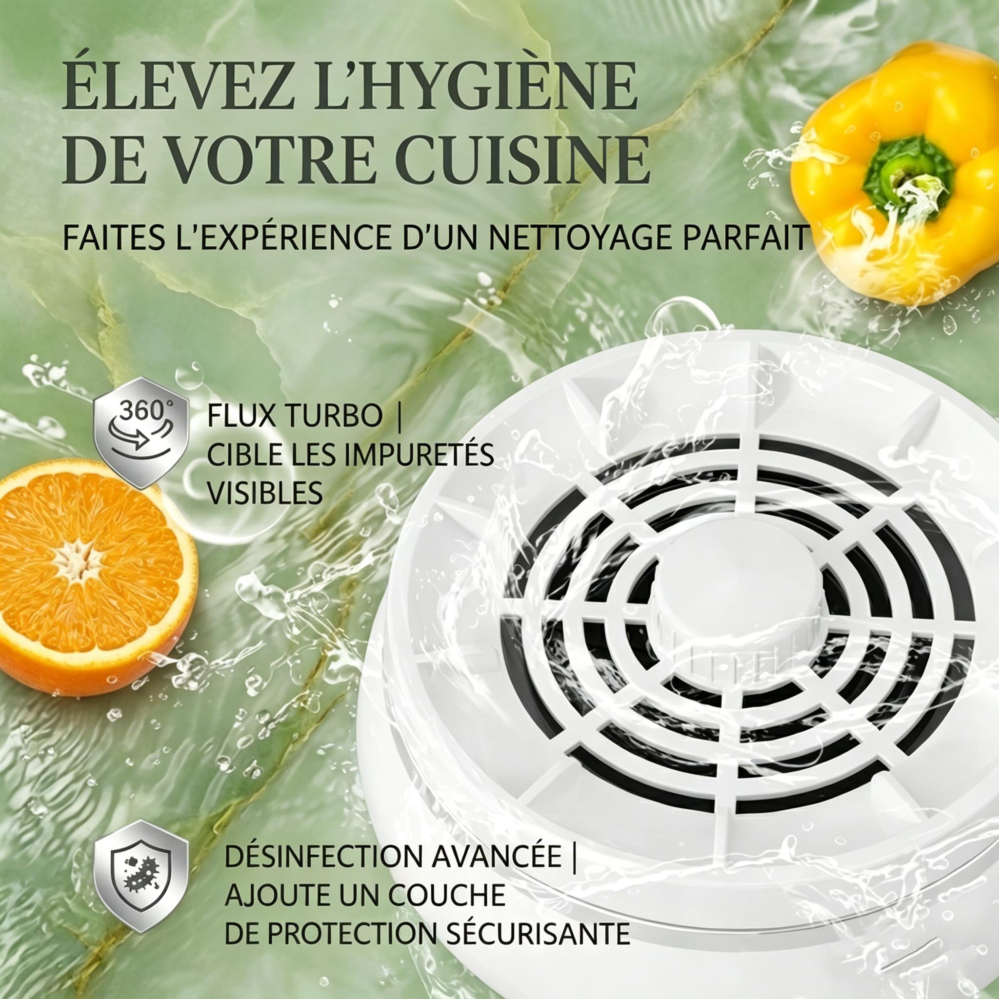 Nettoyeur Multifonction de Fruits et légumes, Gadget de Nettoyage avec Technologie d‘électrolyse Titanium, Purificateur de Fruits Longue durée en 4 Modes pour la Maison (Blanc)