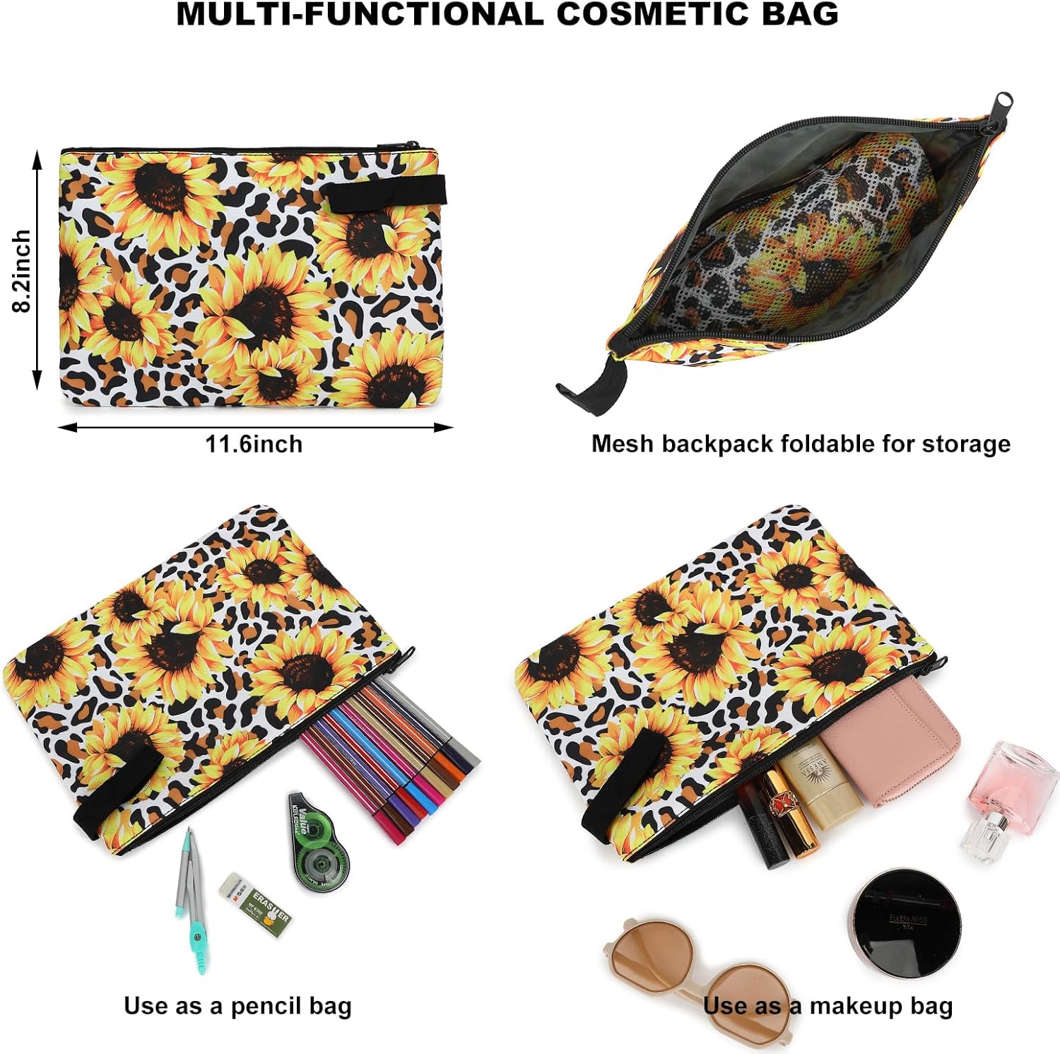 Leopard Sunflower Mesh Backpack for Girls Women, Semi-Transparent Kids School Backpack College Bookbag for Beach Gym Travel - Image 4