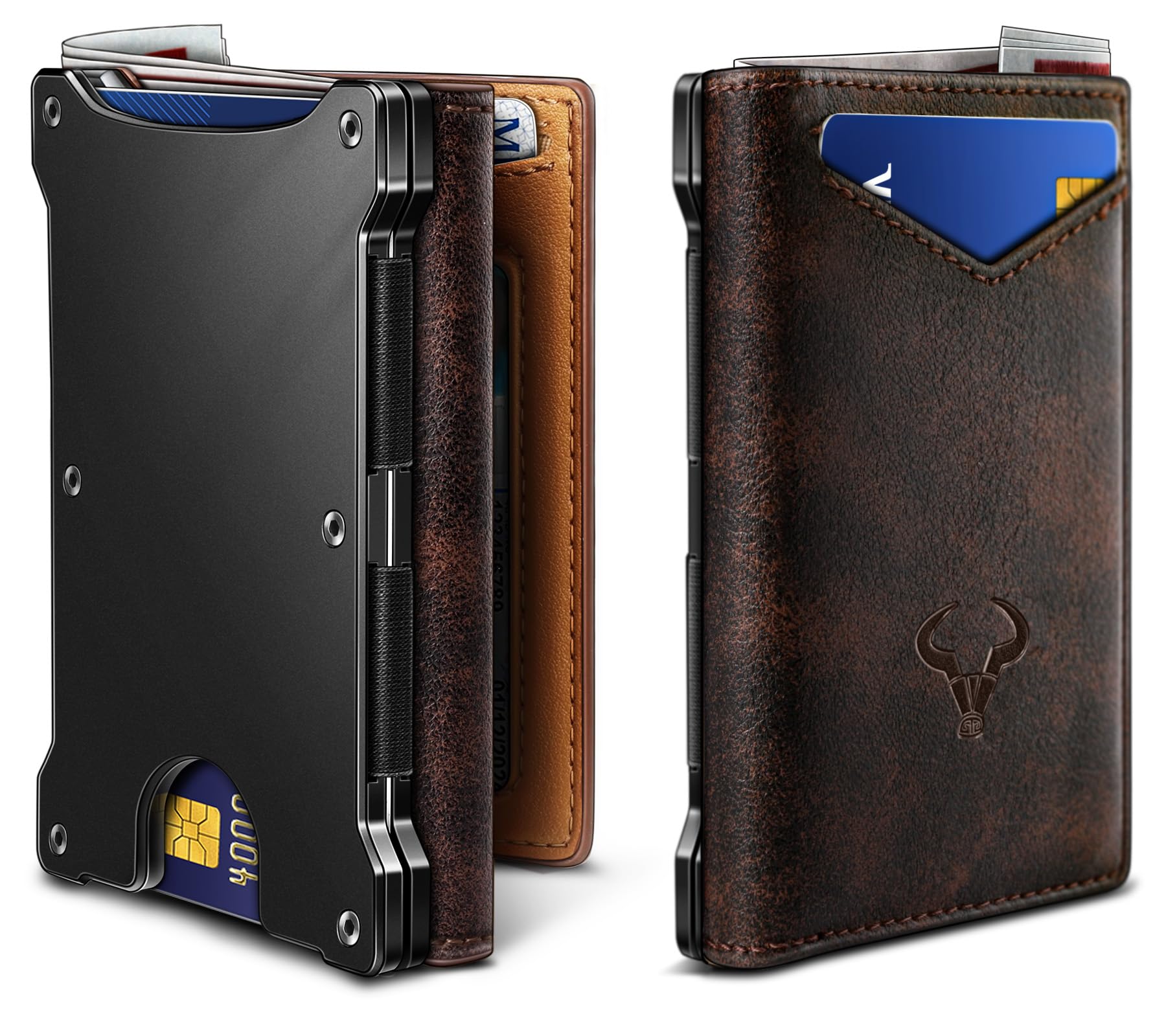 BULLIANT Men Wallet, Slim Front Pocket Leather Wallet Magnetic Closure for Gift Men,Expandable for 14Cards