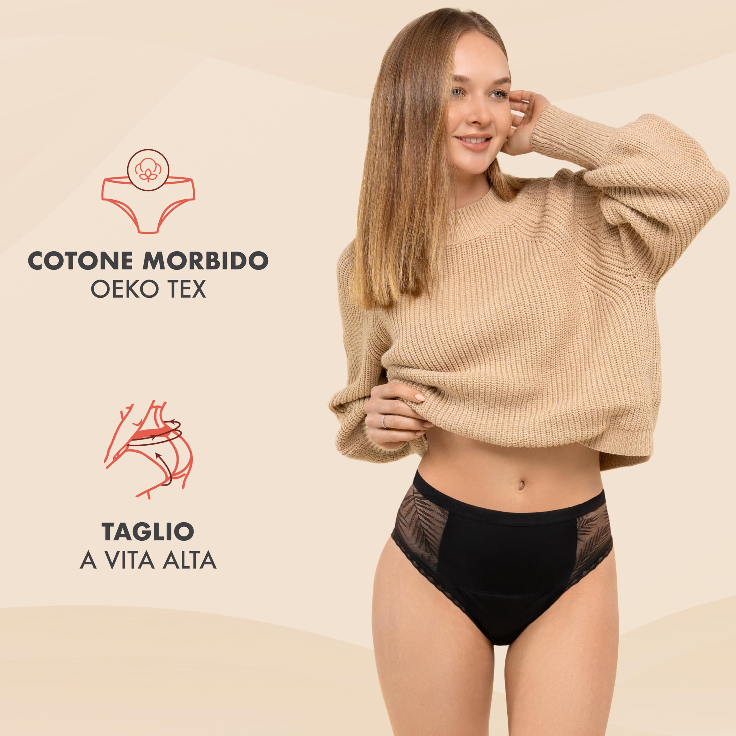 ZENAPHYR Mutande Assorbenti Donna Alta (Set da 3) - Mutande Donna Mestruale con Cotone Bio Ecologico - Slip Donna Lavabile Assorbenti Anti-Perdite per Ciclo Mestruale