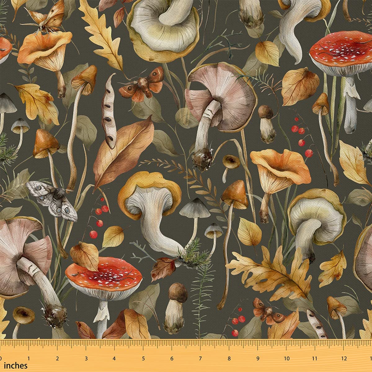 Jungle Mushroom Fabric by The Yard Butterfly Moth Rustic Flying Animal Craft Hobby Fabric for Kids Teens Farmhouse Style Plants Botanical DIY Sewing Fabric for Sofa Chair Kids Room Decor,2 Yards