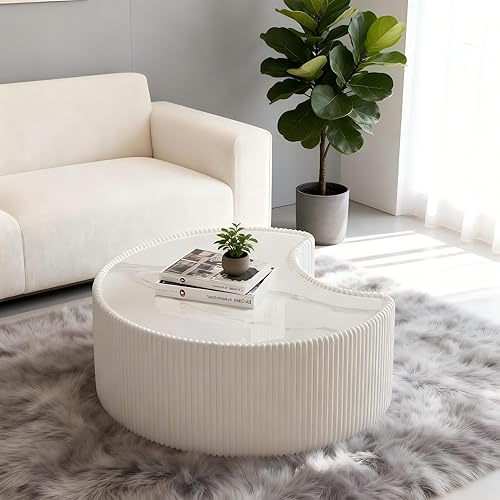 Miniatura 18 de KEVINSPACE Mesa de centro redonda de 39.37 pulgadas para sala de estar, mesa de café redonda de madera con almacenamiento mesas de centro para sala