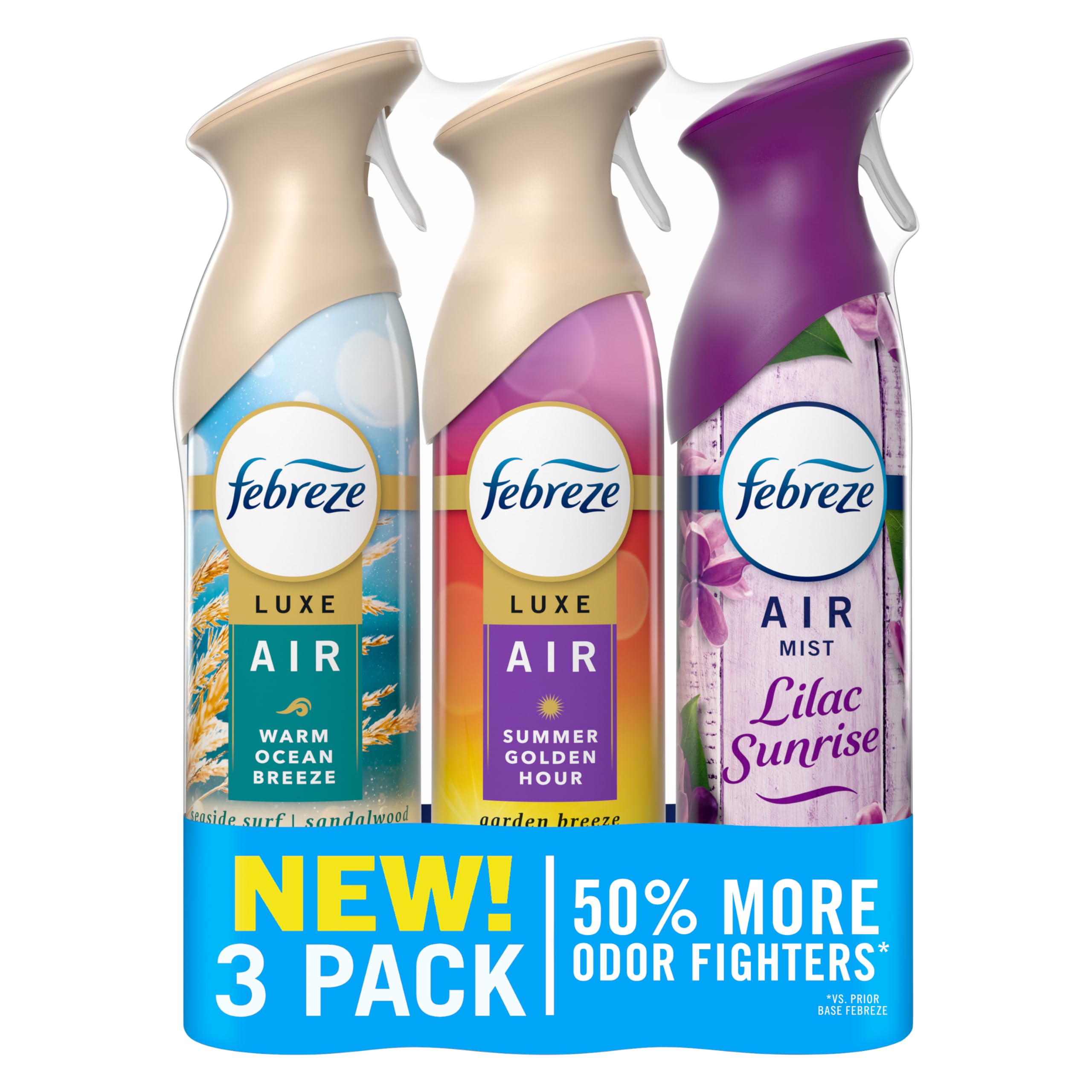 Febreze Air Mist, Air Freshener, Odor Fighting Room Spray, Deodorizer for Home Bathroom Kitchen Office Apartment, Lilac Sunrise, Warm Ocean Breeze, Summer Golden Hour Variety Pack, 8.1oz (Pack of 3)